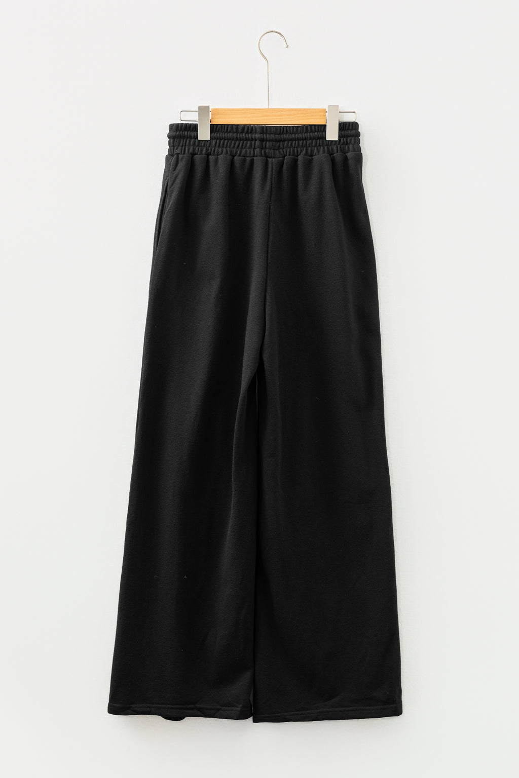 Black Seamed Drawstring High Waist Wide Leg Sweatpants