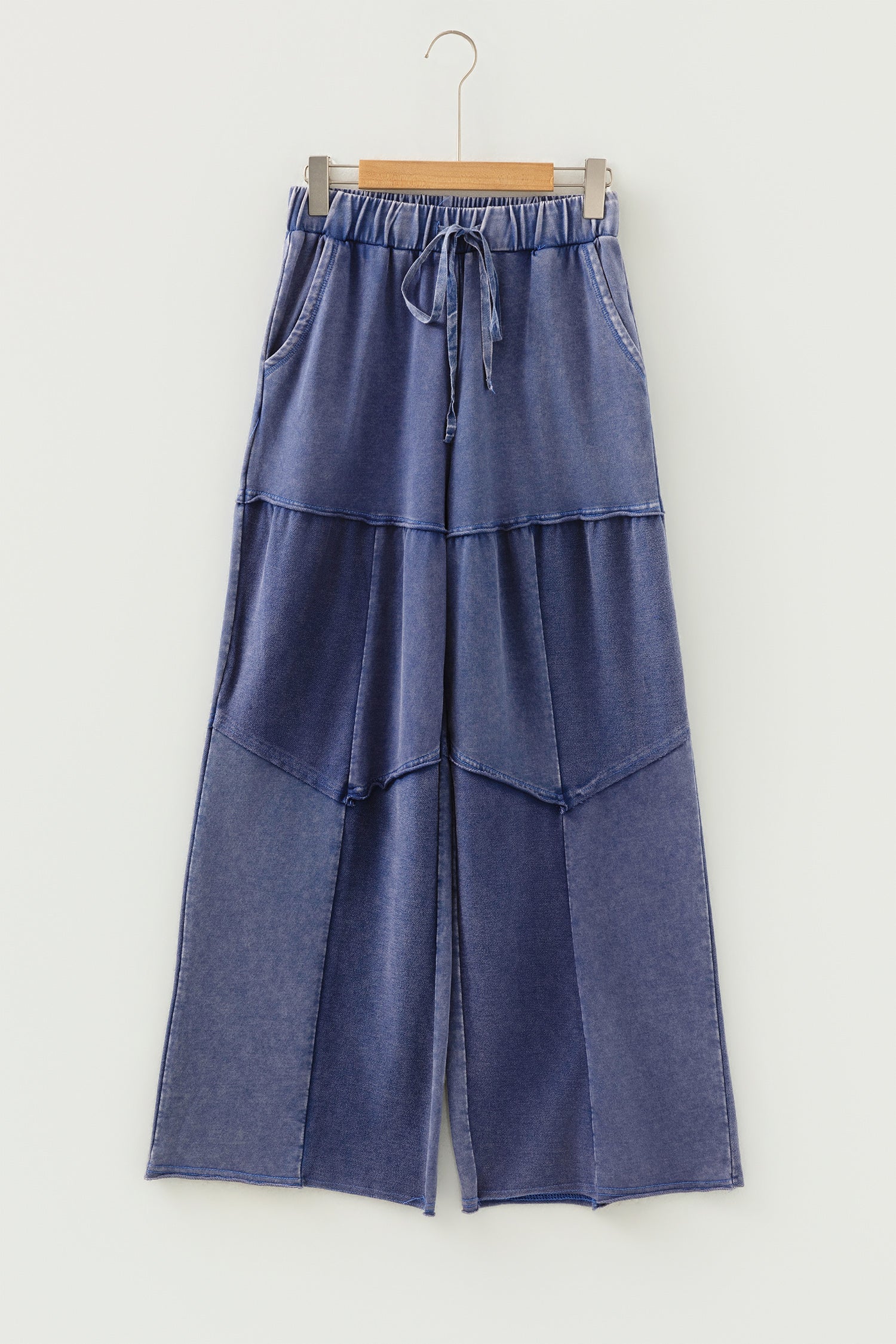 Ashleigh Blue Careys Mineral Wash Tiered Wide Leg Patchwork Drawstring Pants