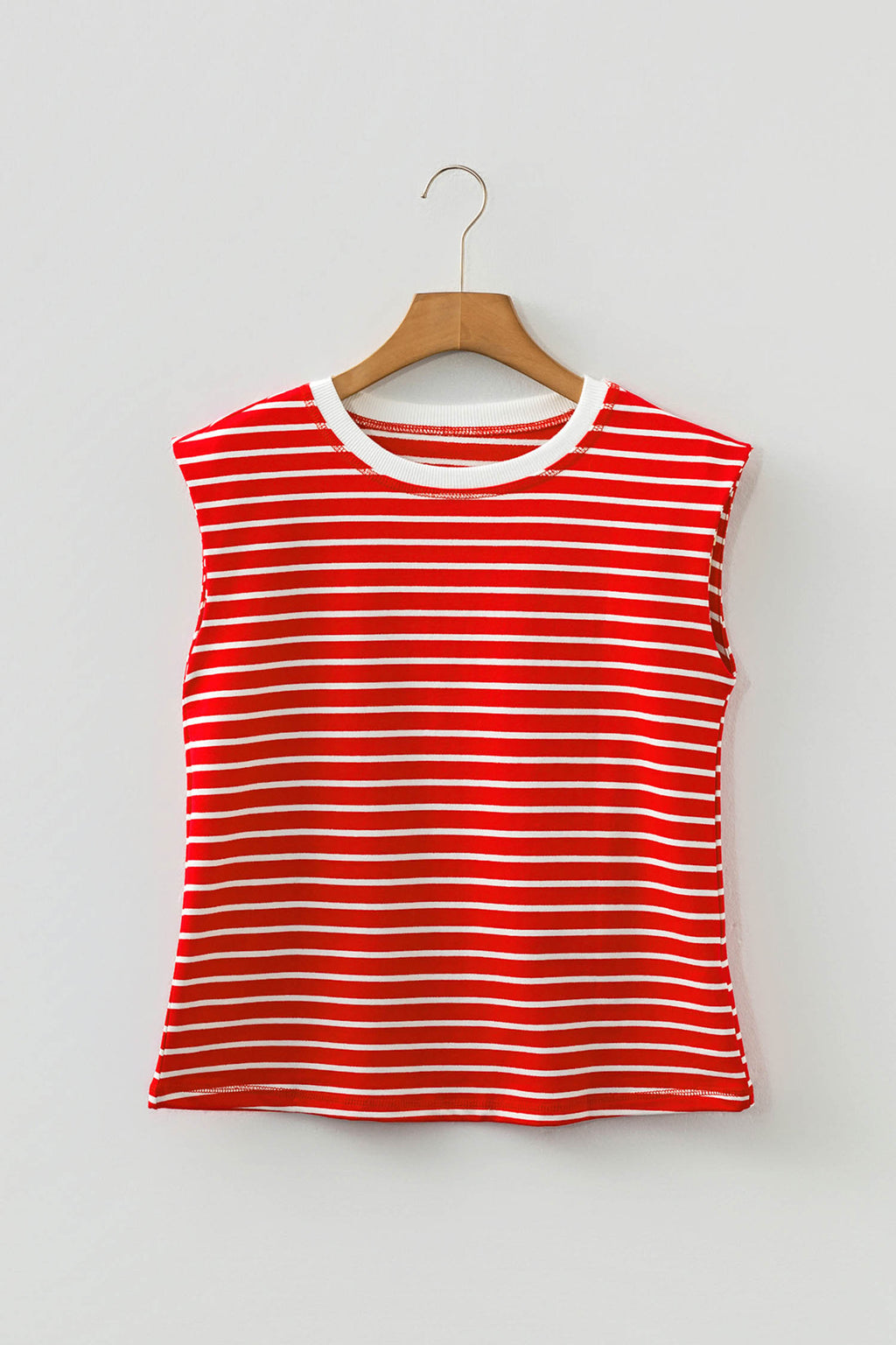 Red Stripe Ribbed Round Neck Trim Loose Tank Top