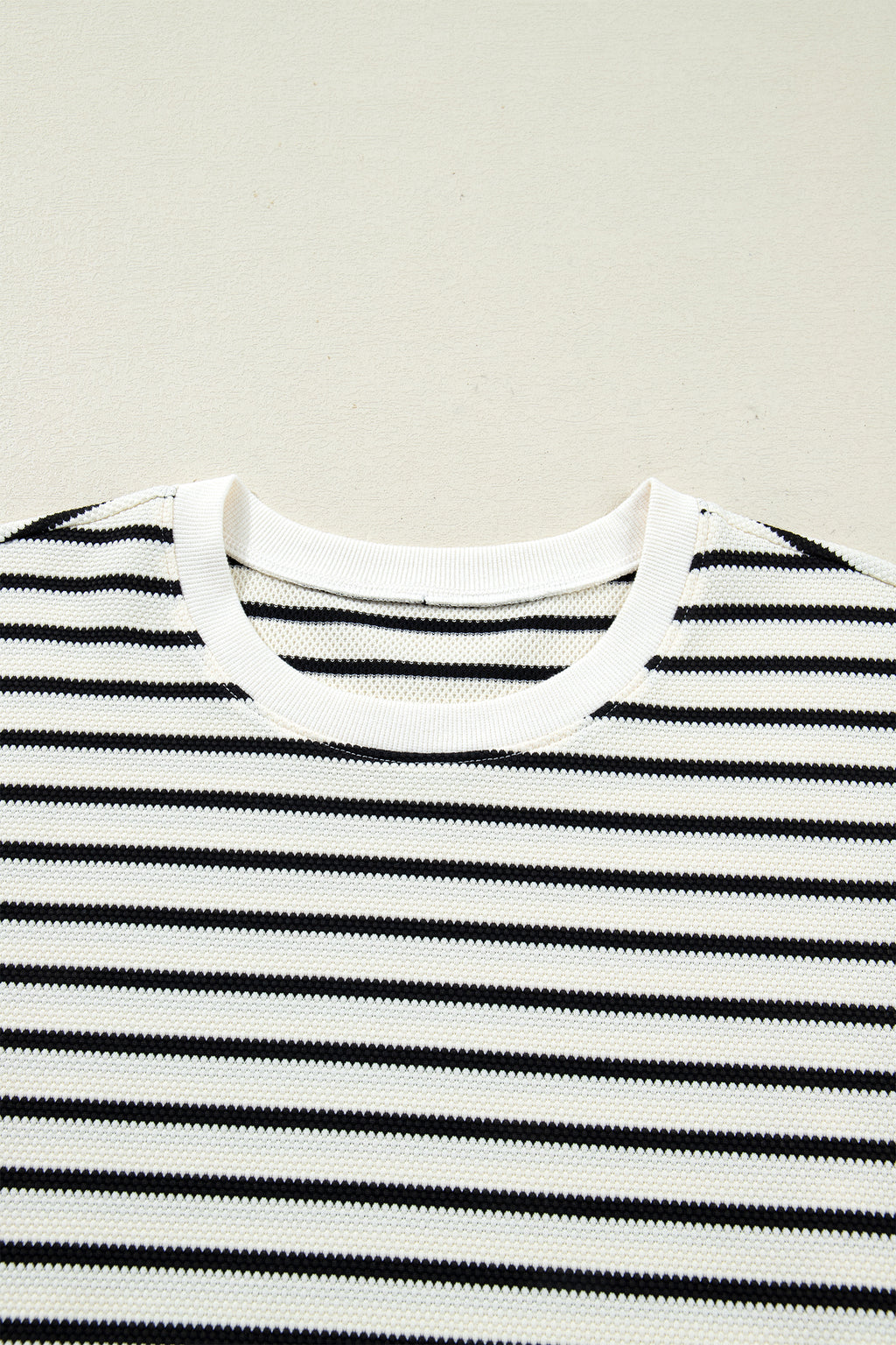 White Stripe Ruffle Trim Drop Shoulder Top Drawstring Loose Pant Set