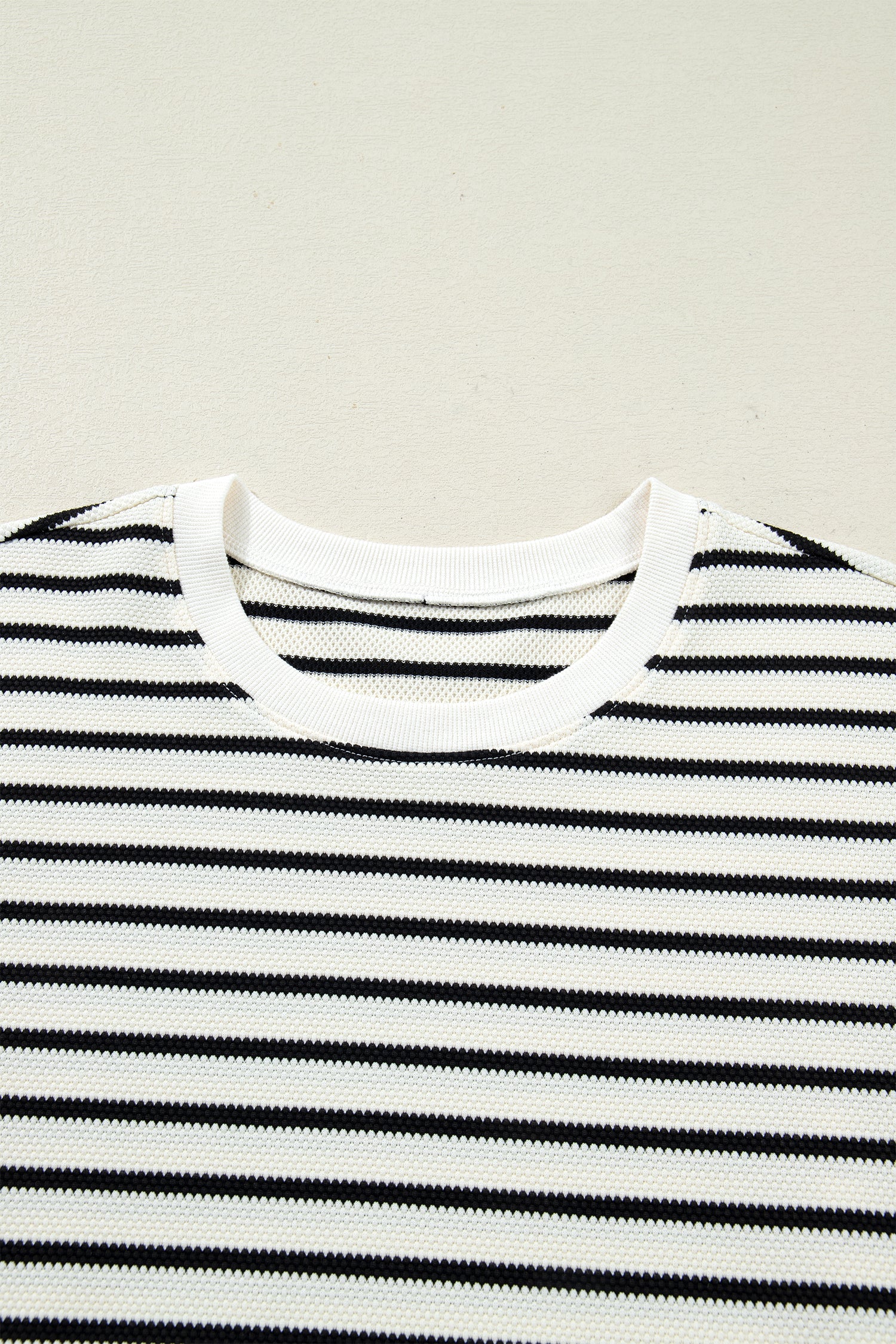 White Stripe Ruffle Trim Drop Shoulder Top Drawstring Loose Pant Set