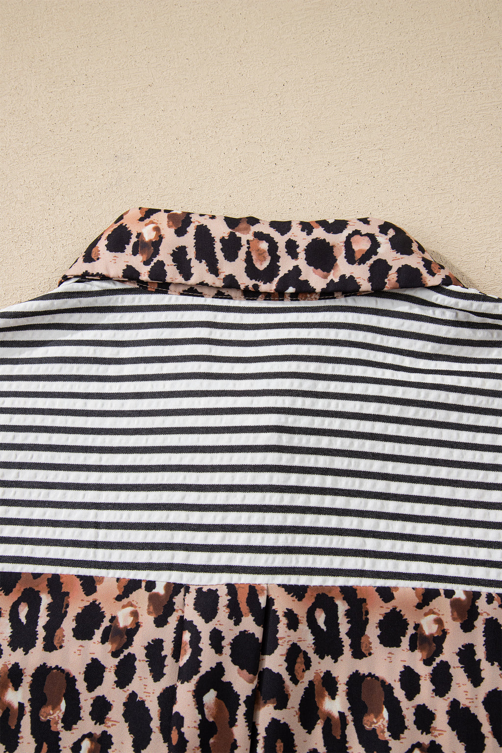 Black Striped Leopard Print Patchwork Button Up Womens Shirt
