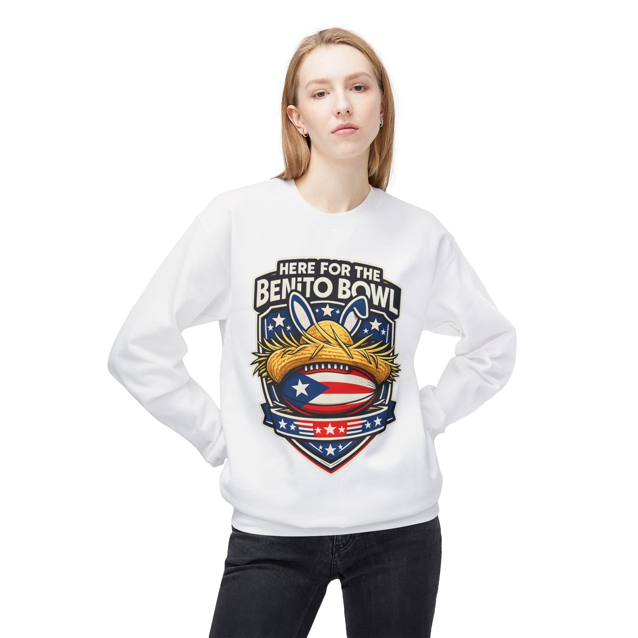 Benito Bowl Crewneck Sweatshirt — Patriotic Football Graphic