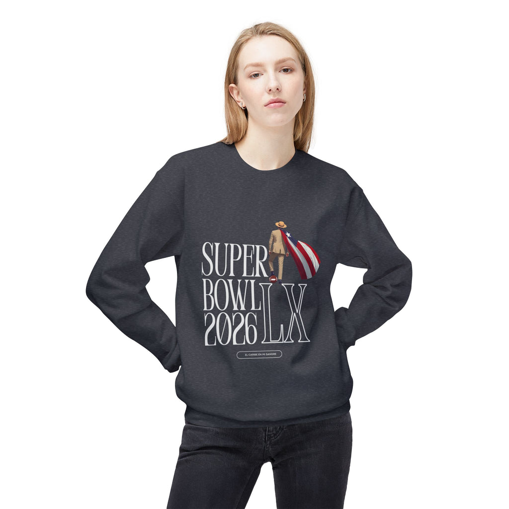 Super Bowl 2026 LX Crewneck Sweatshirt – American Football Fan Pullover with Patriotic Hero