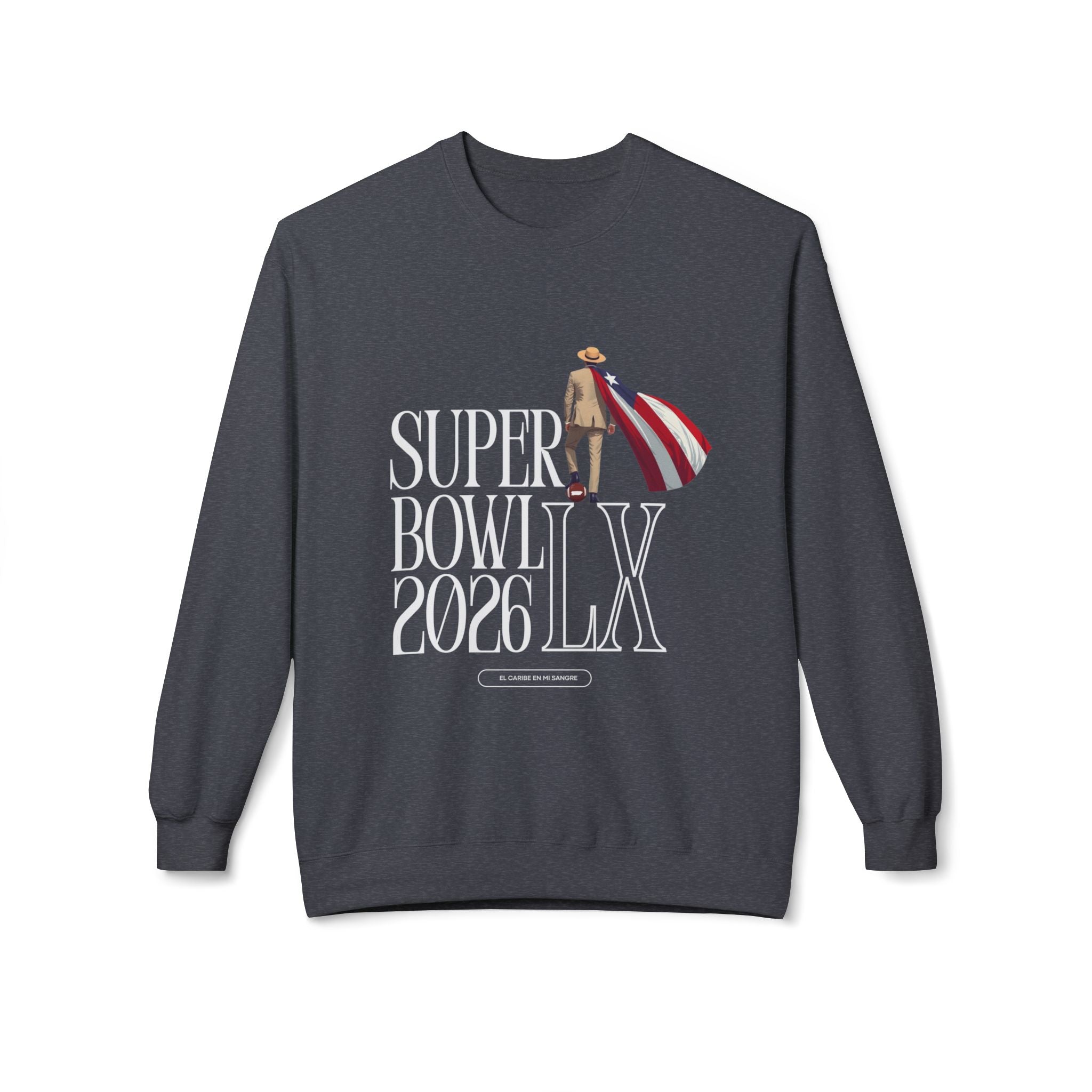 Super Bowl 2026 LX Crewneck Sweatshirt – American Football Fan Pullover with Patriotic Hero