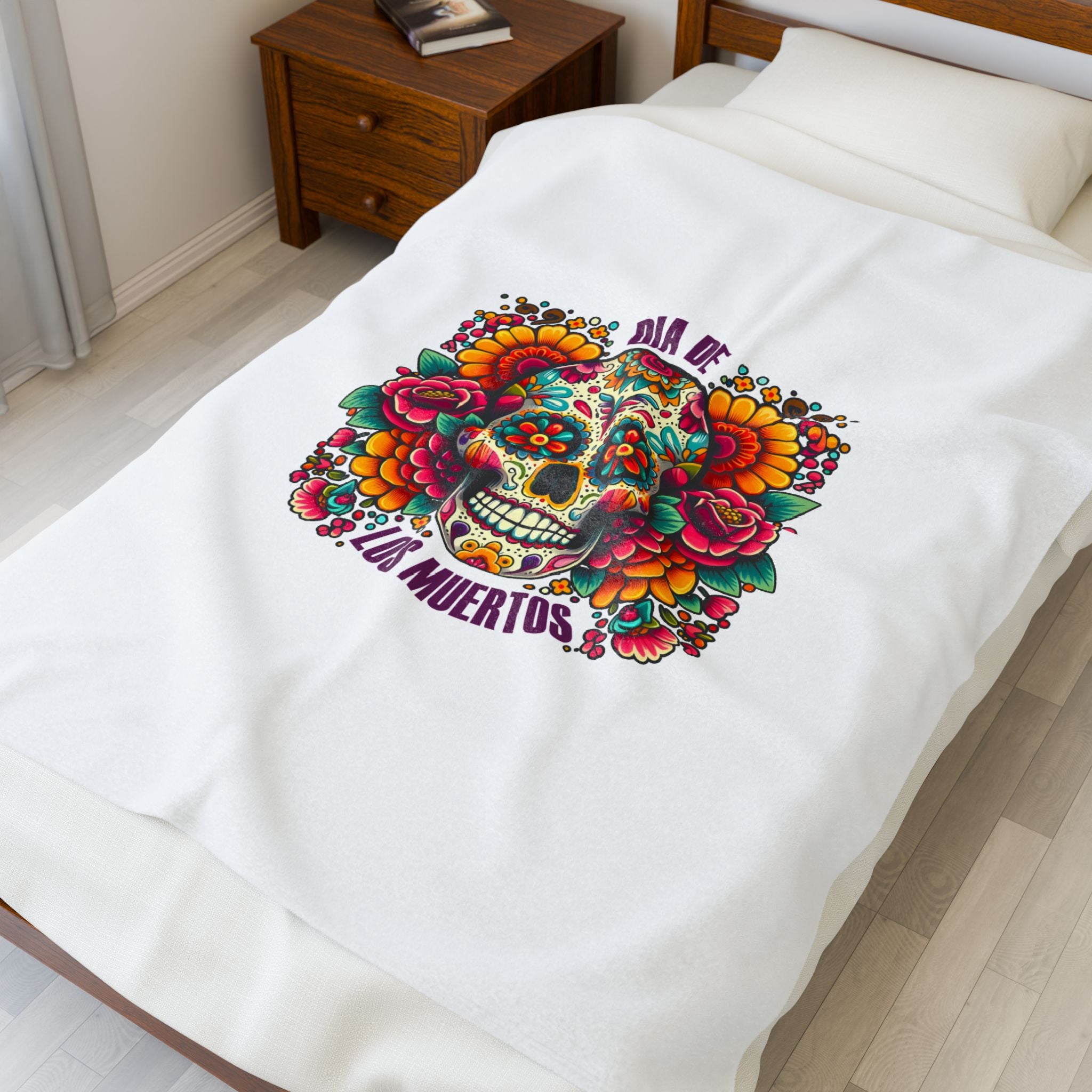 Dia de los Muertos Velveteen Plush Blanket | Cozy Throw Blanket for Halloween, Day of the Dead, Home Decor, Gift Idea, Festival