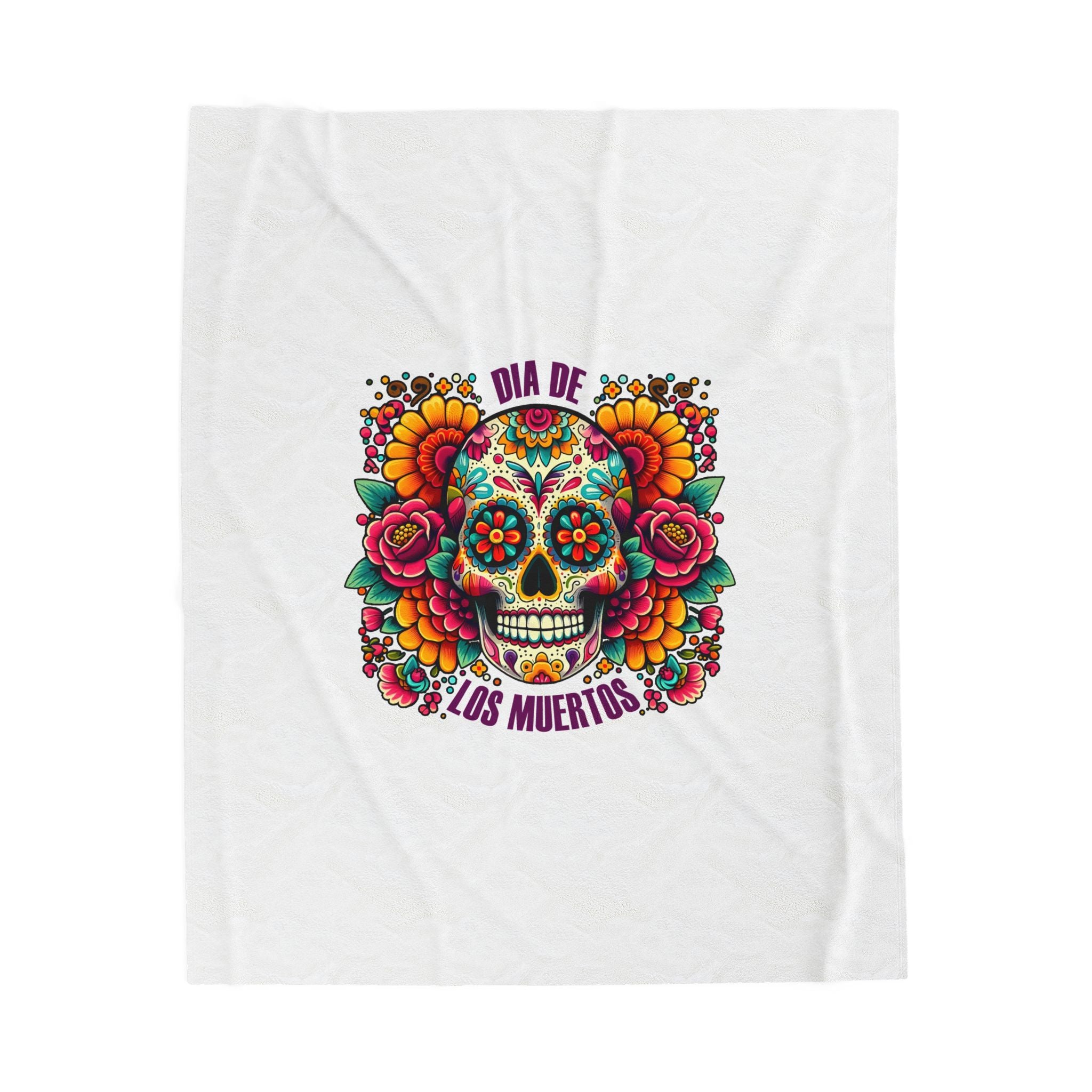 Dia de los Muertos Velveteen Plush Blanket | Cozy Throw Blanket for Halloween, Day of the Dead, Home Decor, Gift Idea, Festival