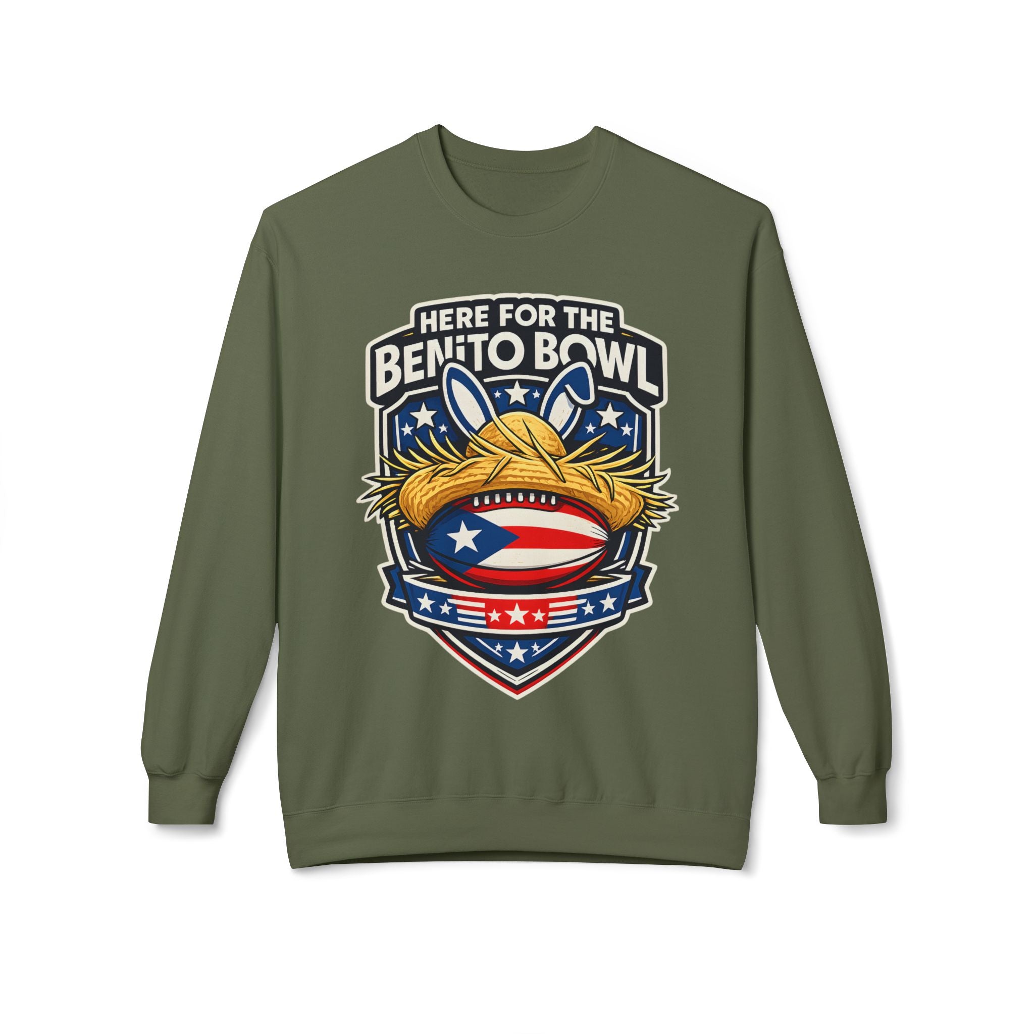 Benito Bowl Crewneck Sweatshirt — Patriotic Football Graphic
