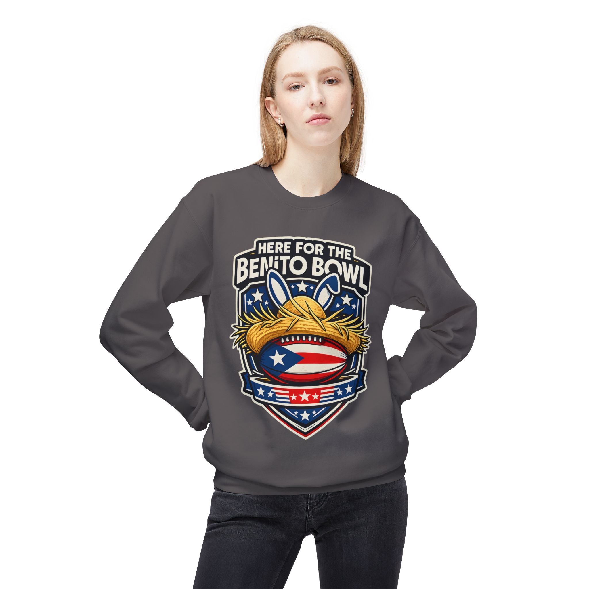 Benito Bowl Crewneck Sweatshirt — Patriotic Football Graphic