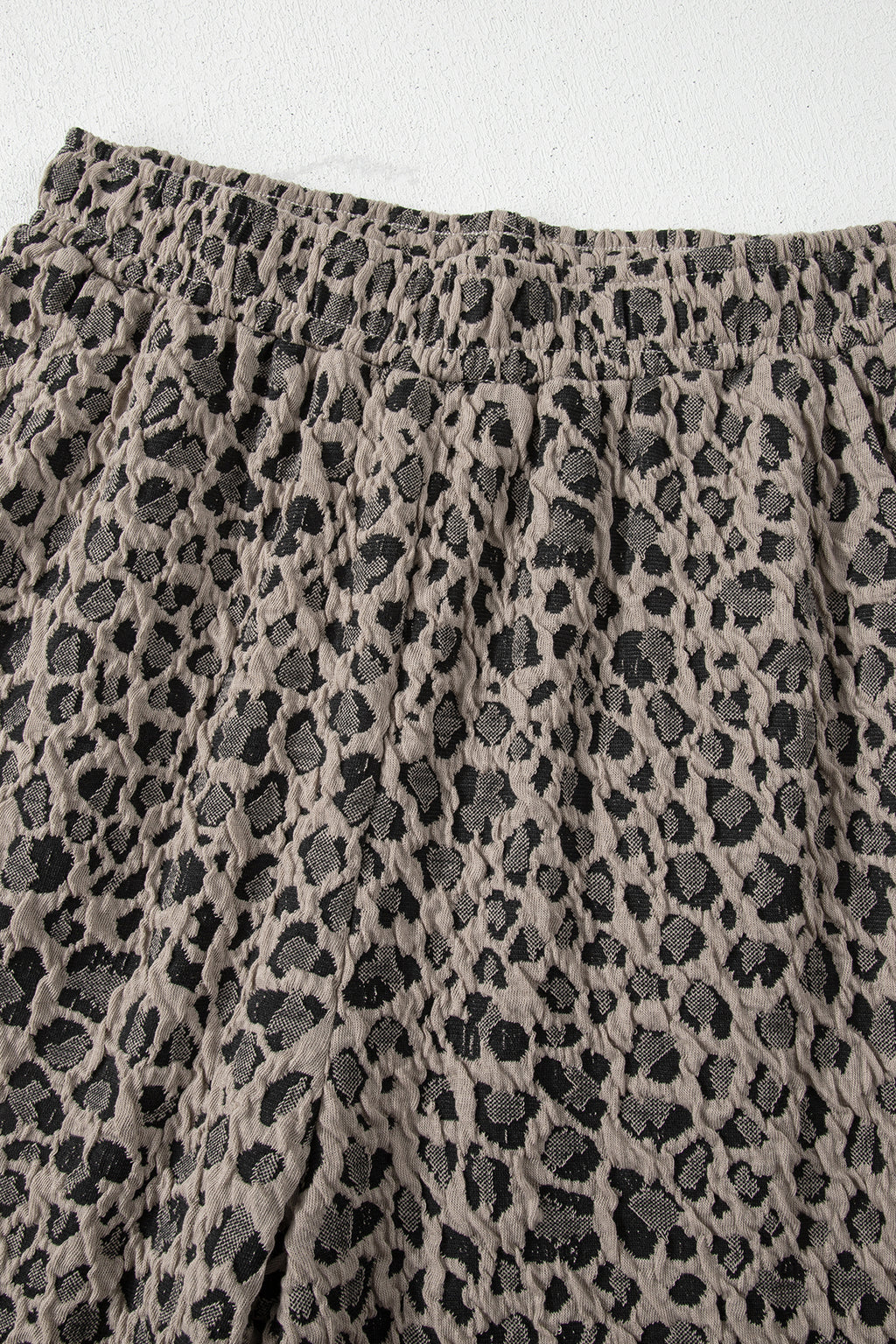 Khaki Jacquard Leopard Half Sleeve Jumper Wide Leg Pant Set