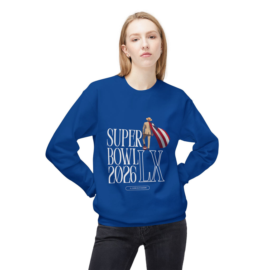Super Bowl 2026 LX Crewneck Sweatshirt – American Football Fan Pullover with Patriotic Hero