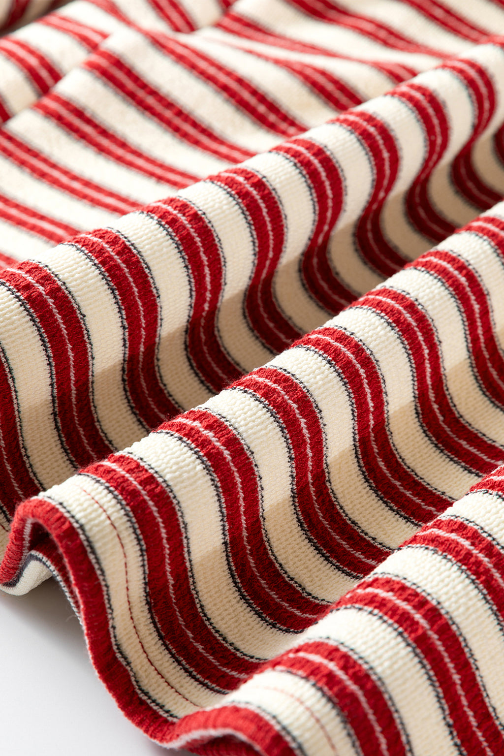 Racing Red Striped Print Contrast Collar Zip V Neck Long Sleeve Top