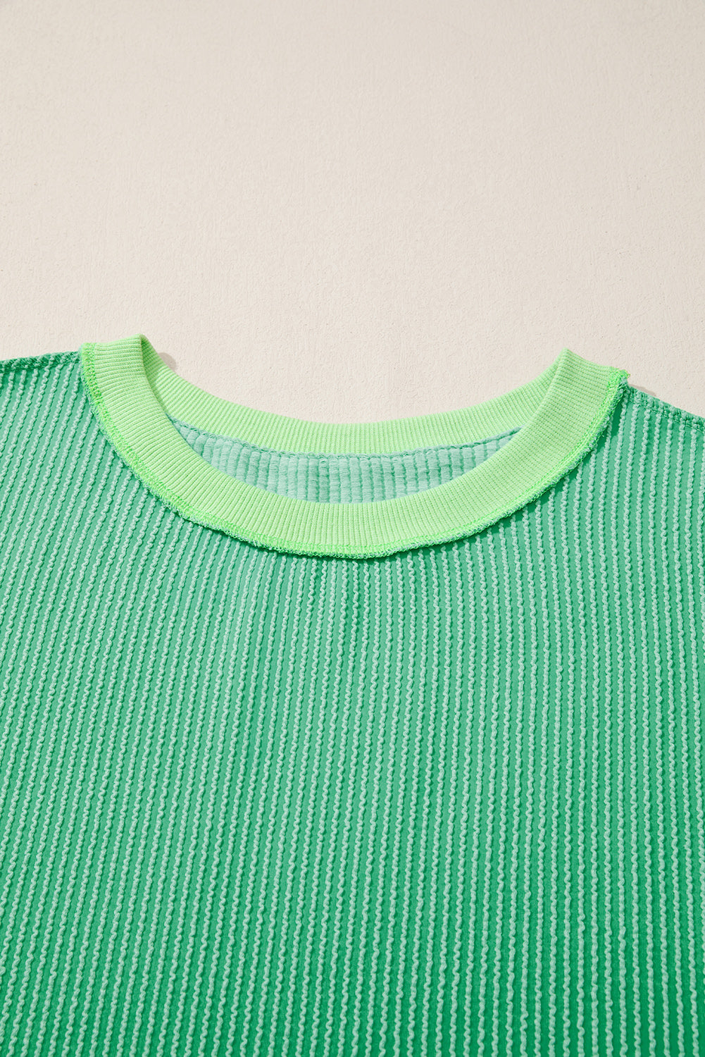 Bright Green Twisted Rib Uneven Hem Drop Shoulder Loose Knit Top