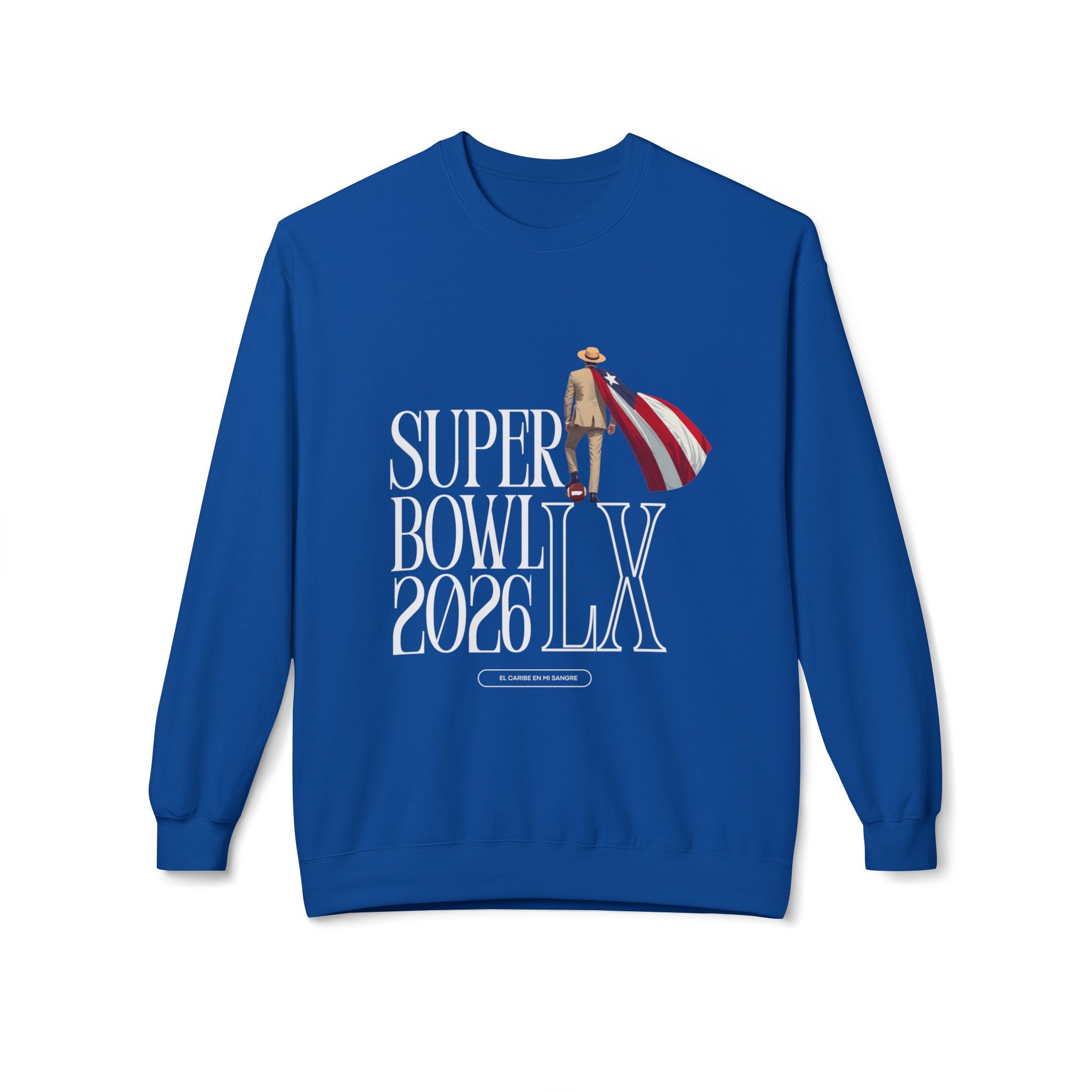 Super Bowl 2026 LX Crewneck Sweatshirt – American Football Fan Pullover with Patriotic Hero