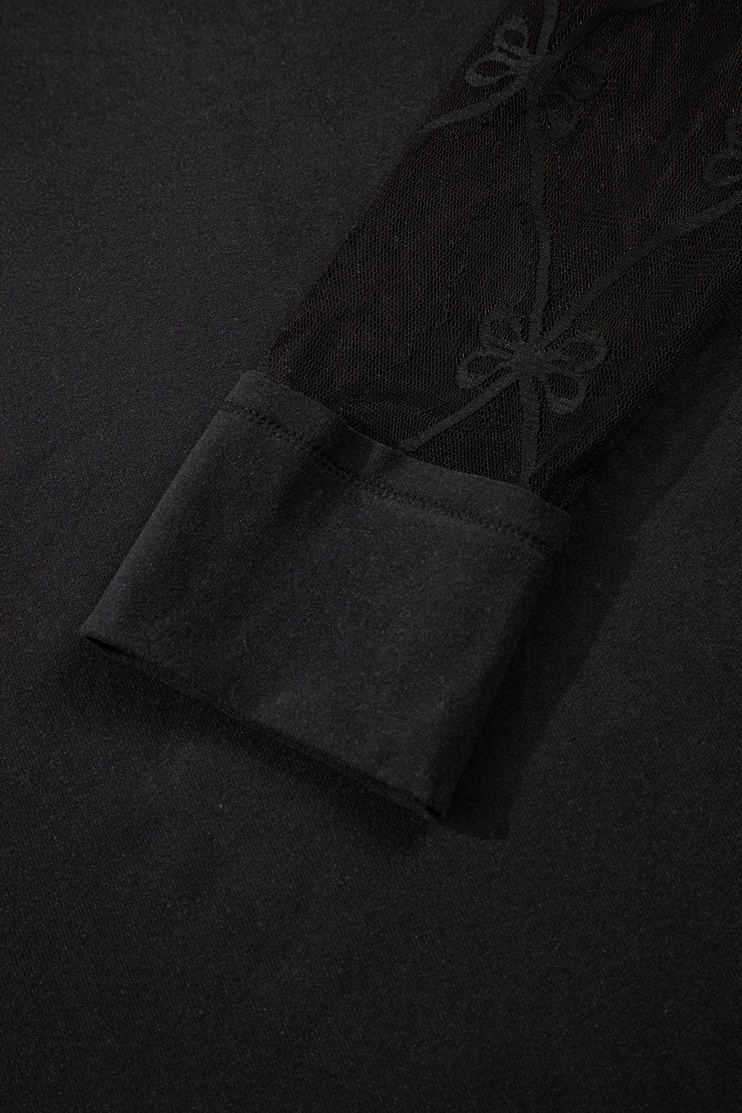 Black Solid Color Bow Textured Patchwork Long Sleeve Tee