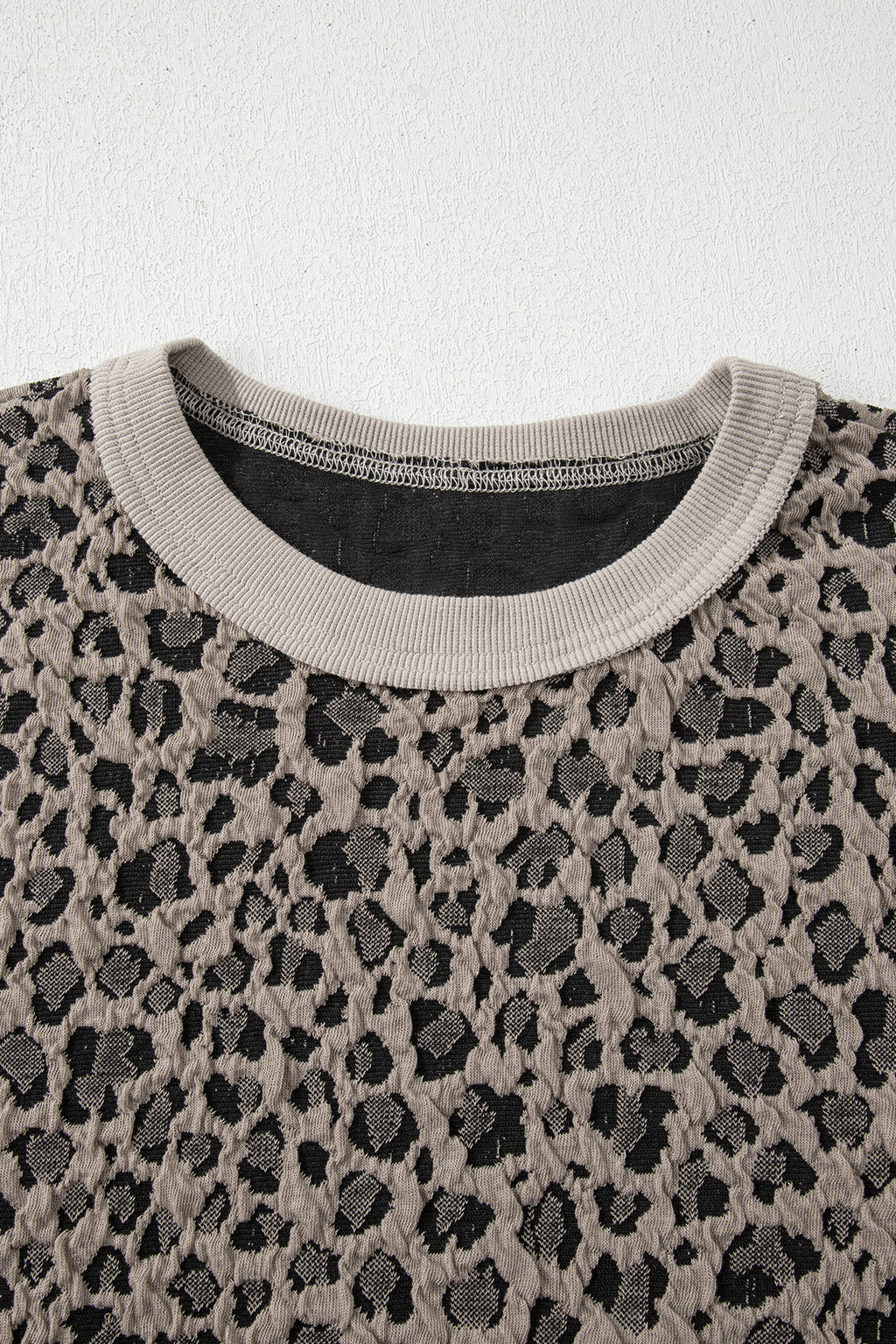 Khaki Jacquard Leopard Half Sleeve Jumper Wide Leg Pant Set