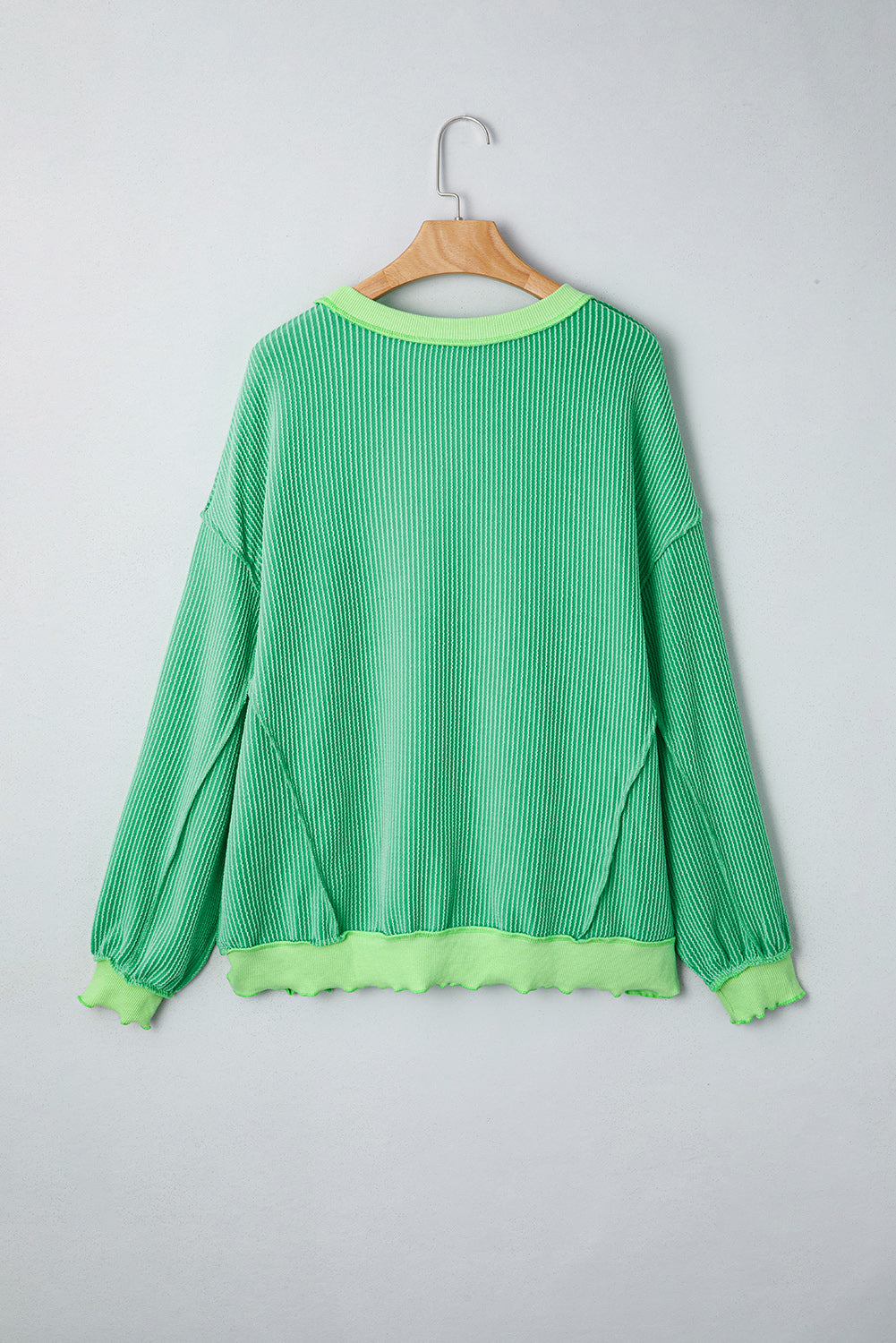 Bright Green Twisted Rib Uneven Hem Drop Shoulder Loose Knit Top
