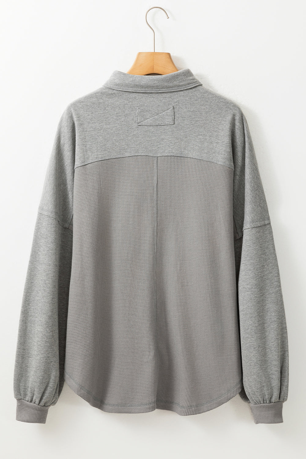 Medium Grey Waffle Knit Patchwork Exposed Seam Loose Shacket