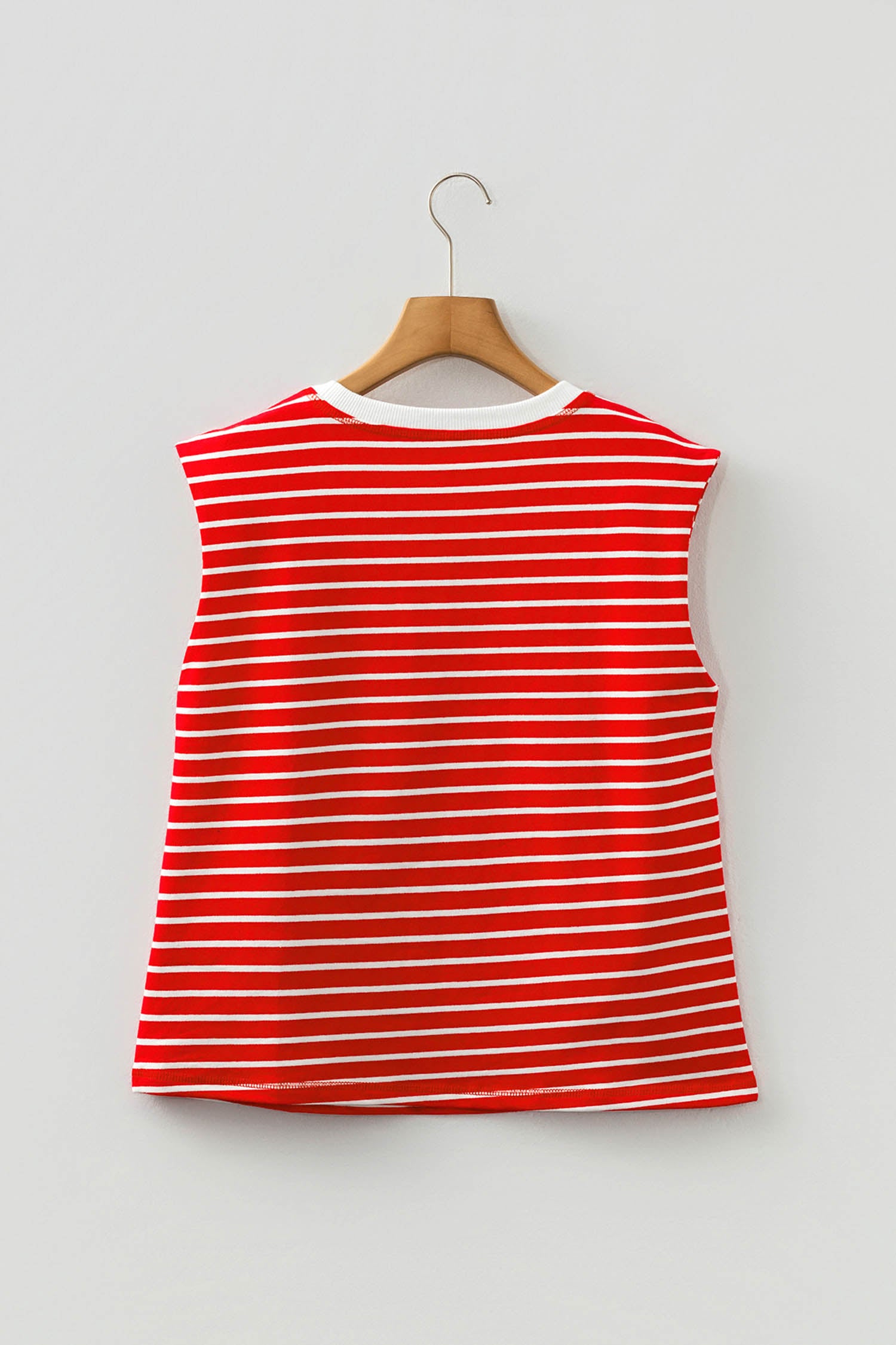 Red Stripe Ribbed Round Neck Trim Loose Tank Top