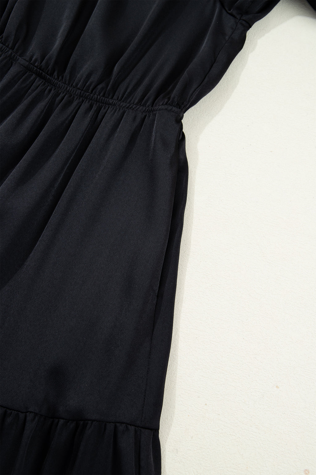 Black Flounced Bracelet Sleeve V Neck Tiered Maxi Dress
