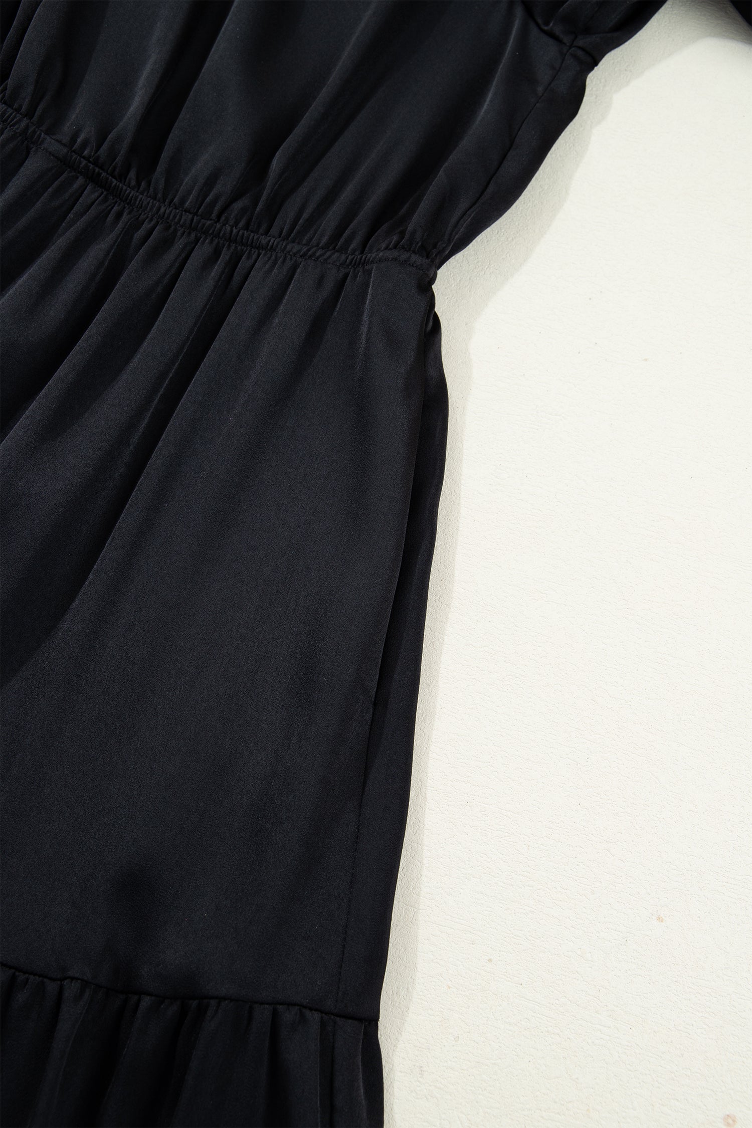 Black Flounced Bracelet Sleeve V Neck Tiered Maxi Dress