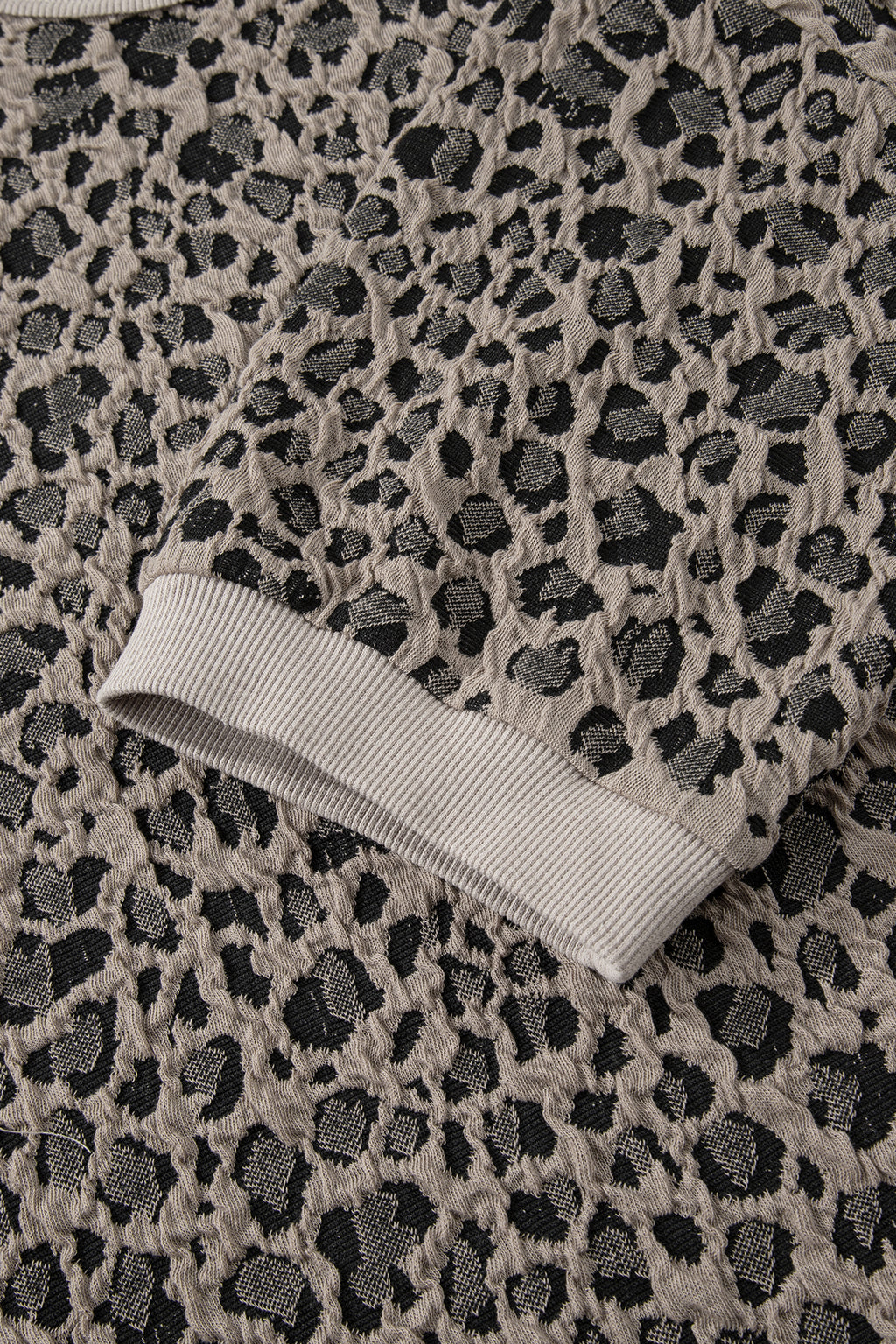 Khaki Jacquard Leopard Half Sleeve Jumper Wide Leg Pant Set