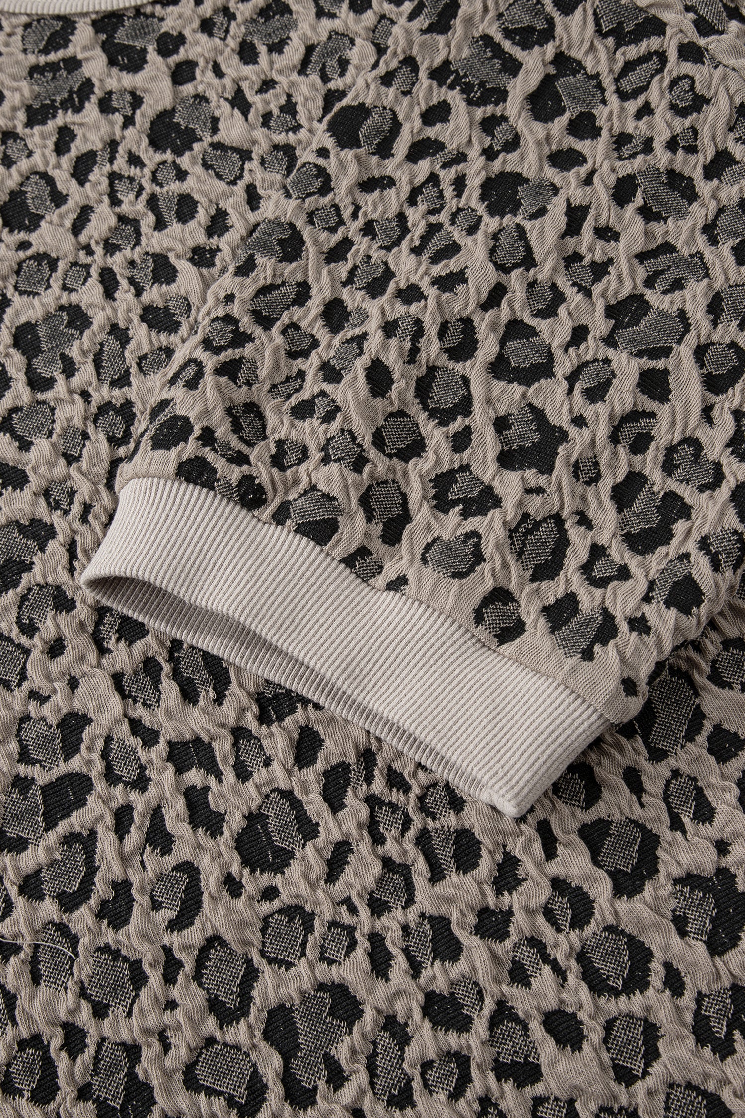 Khaki Jacquard Leopard Half Sleeve Jumper Wide Leg Pant Set