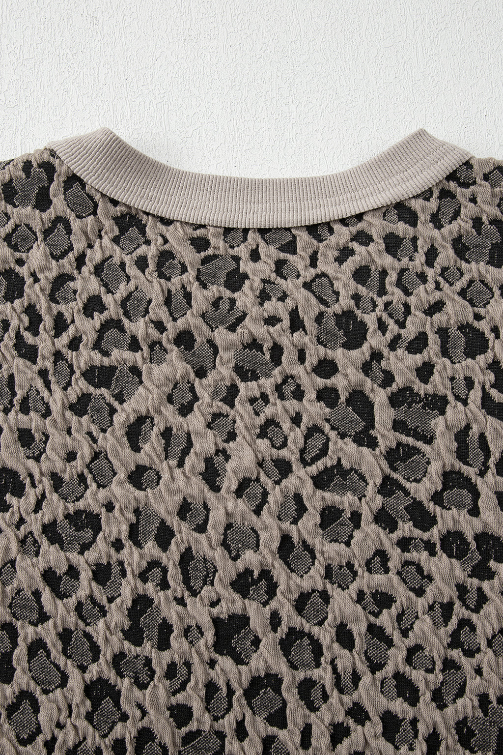 Khaki Jacquard Leopard Half Sleeve Jumper Wide Leg Pant Set