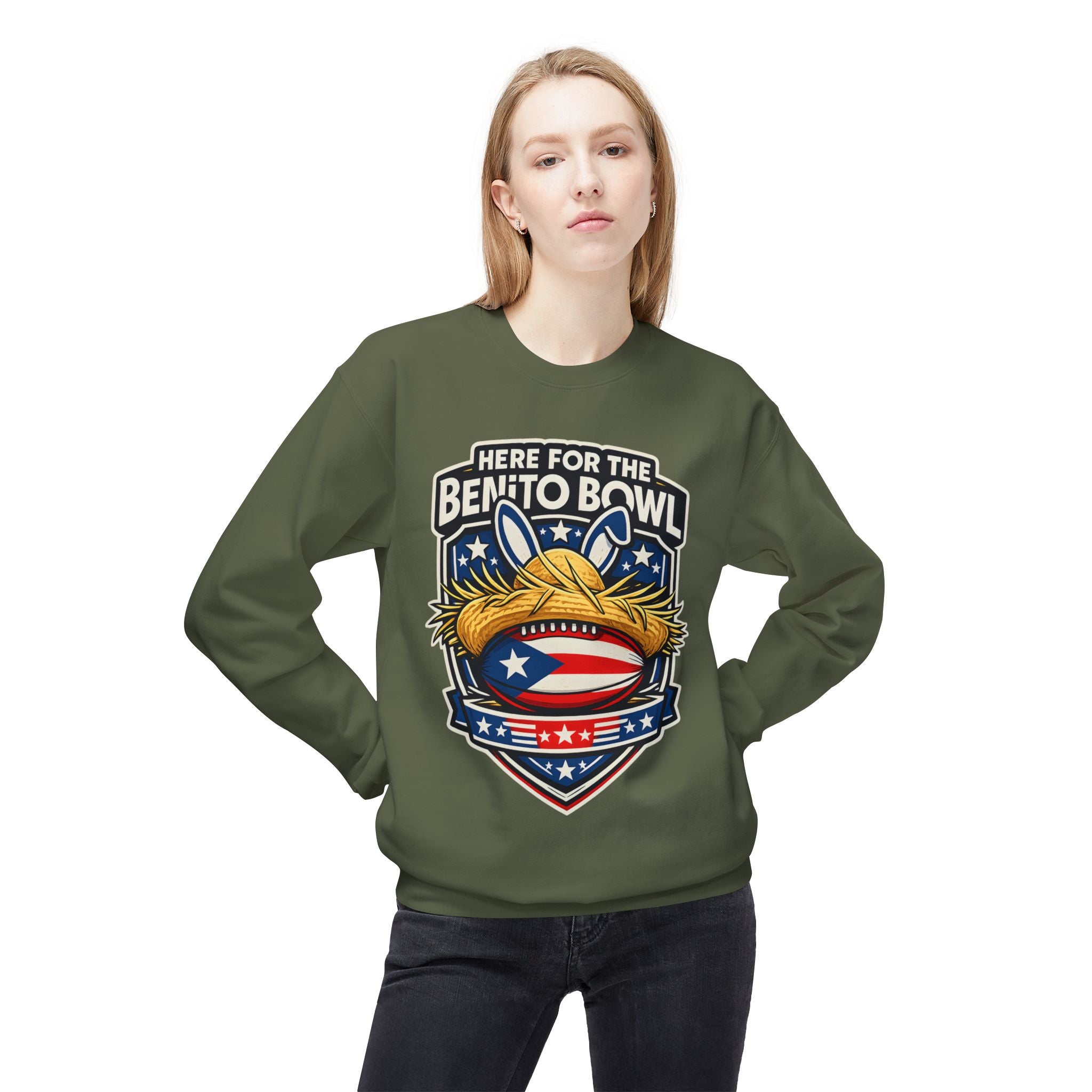 Benito Bowl Crewneck Sweatshirt — Patriotic Football Graphic