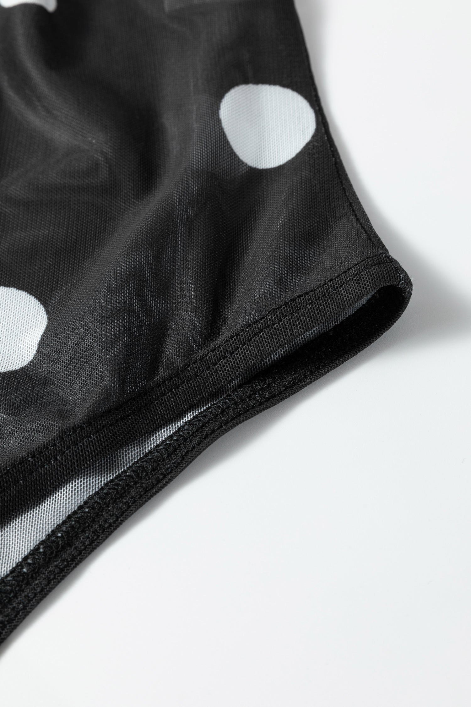 Black Vintage Polka Dot Print Mesh Long Sleeve Bodysuit