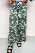 Green Camouflage Print Wide Leg Drawstring Denim Pants