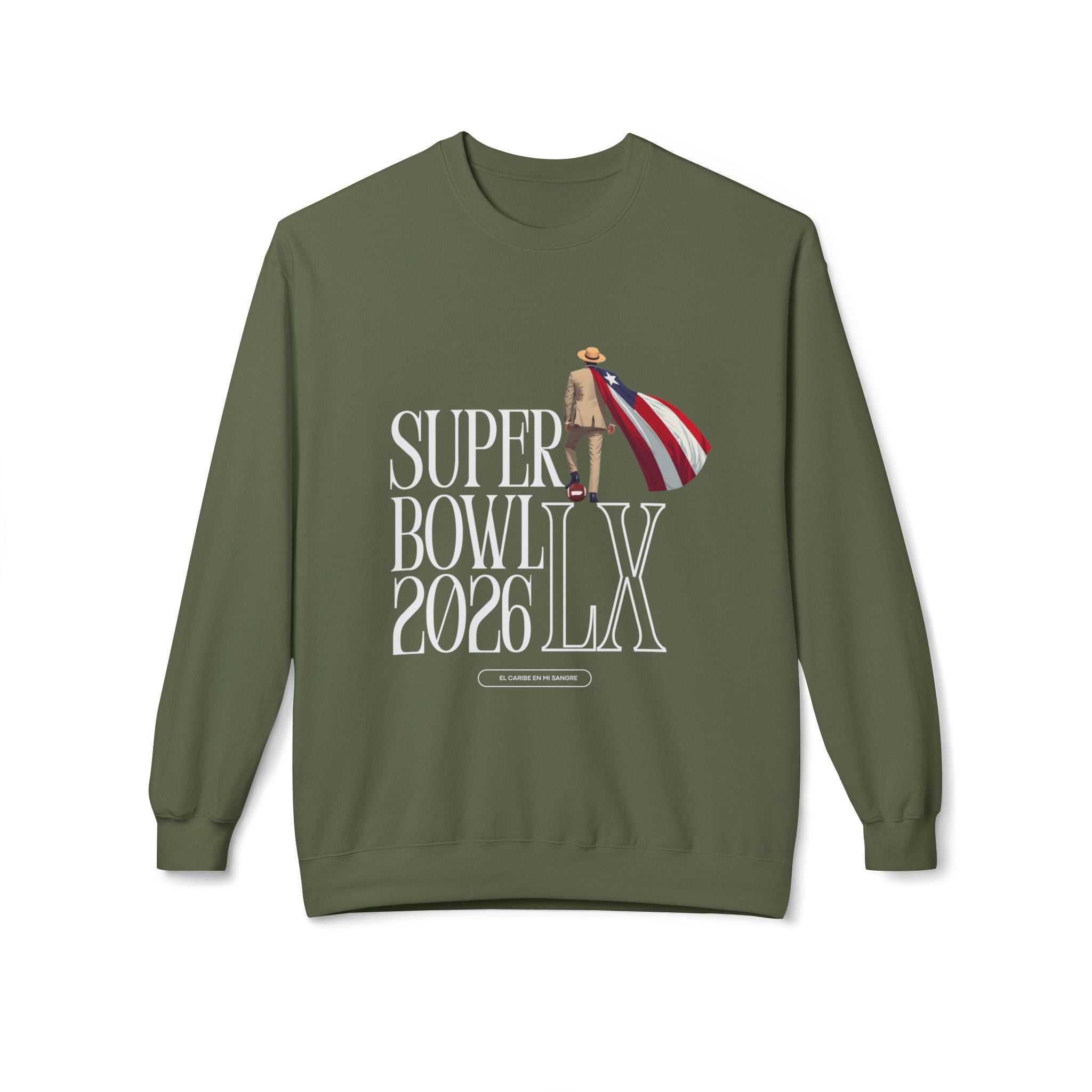 Super Bowl 2026 LX Crewneck Sweatshirt – American Football Fan Pullover with Patriotic Hero