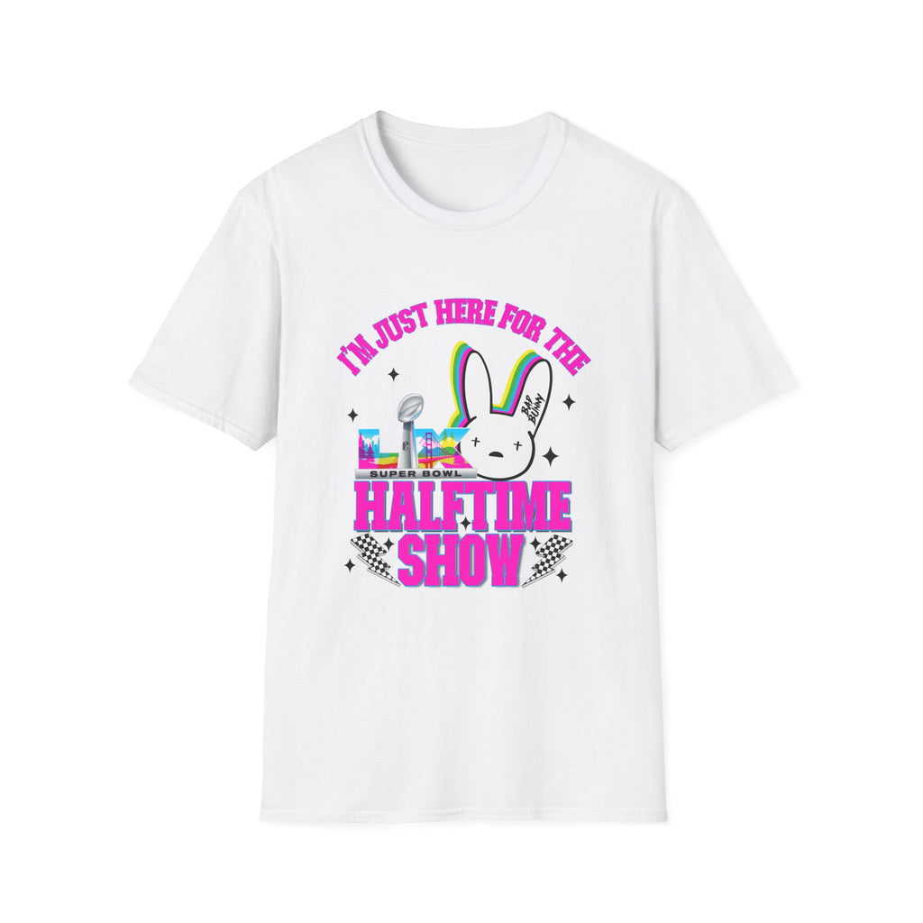 Halftime Show Bunny T-Shirt — "I'm Just Here For The Halftime Show" Football Concert Tee