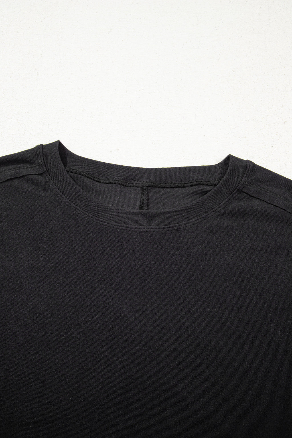 Black Solid Color Bow Textured Patchwork Long Sleeve Tee