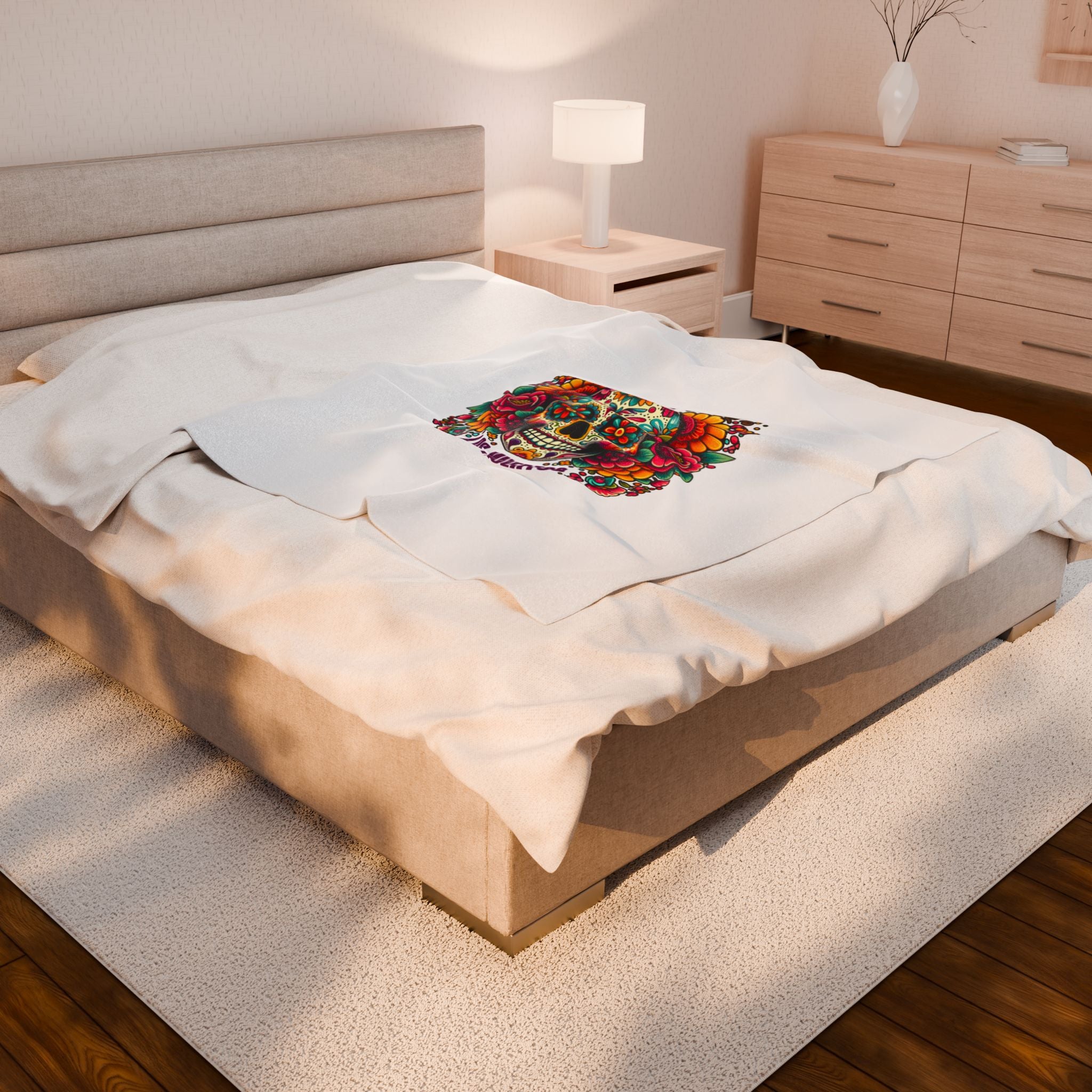 Dia de los Muertos Velveteen Plush Blanket | Cozy Throw Blanket for Halloween, Day of the Dead, Home Decor, Gift Idea, Festival