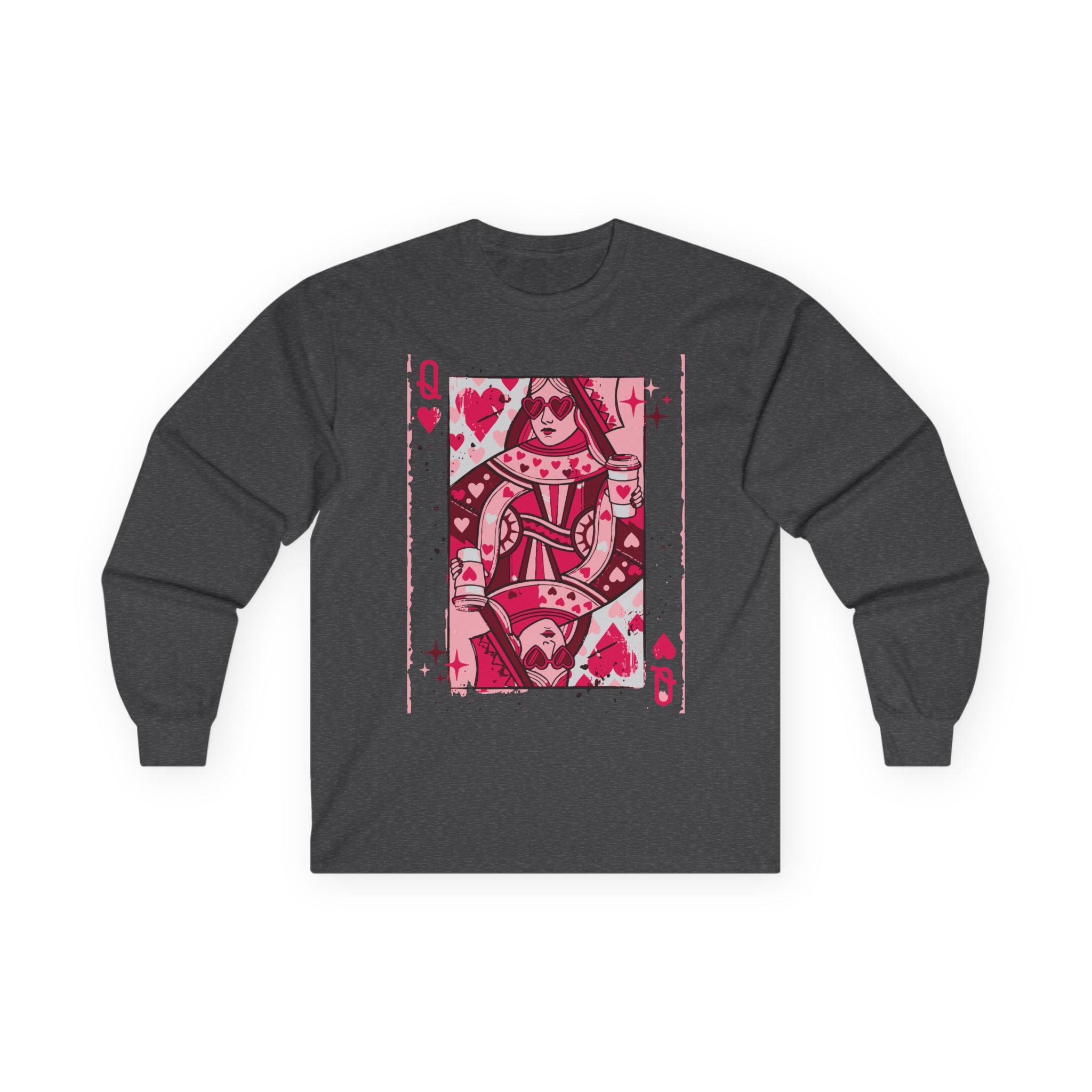 Queen of Hearts Playing Card,  Vintage Long Sleeve
