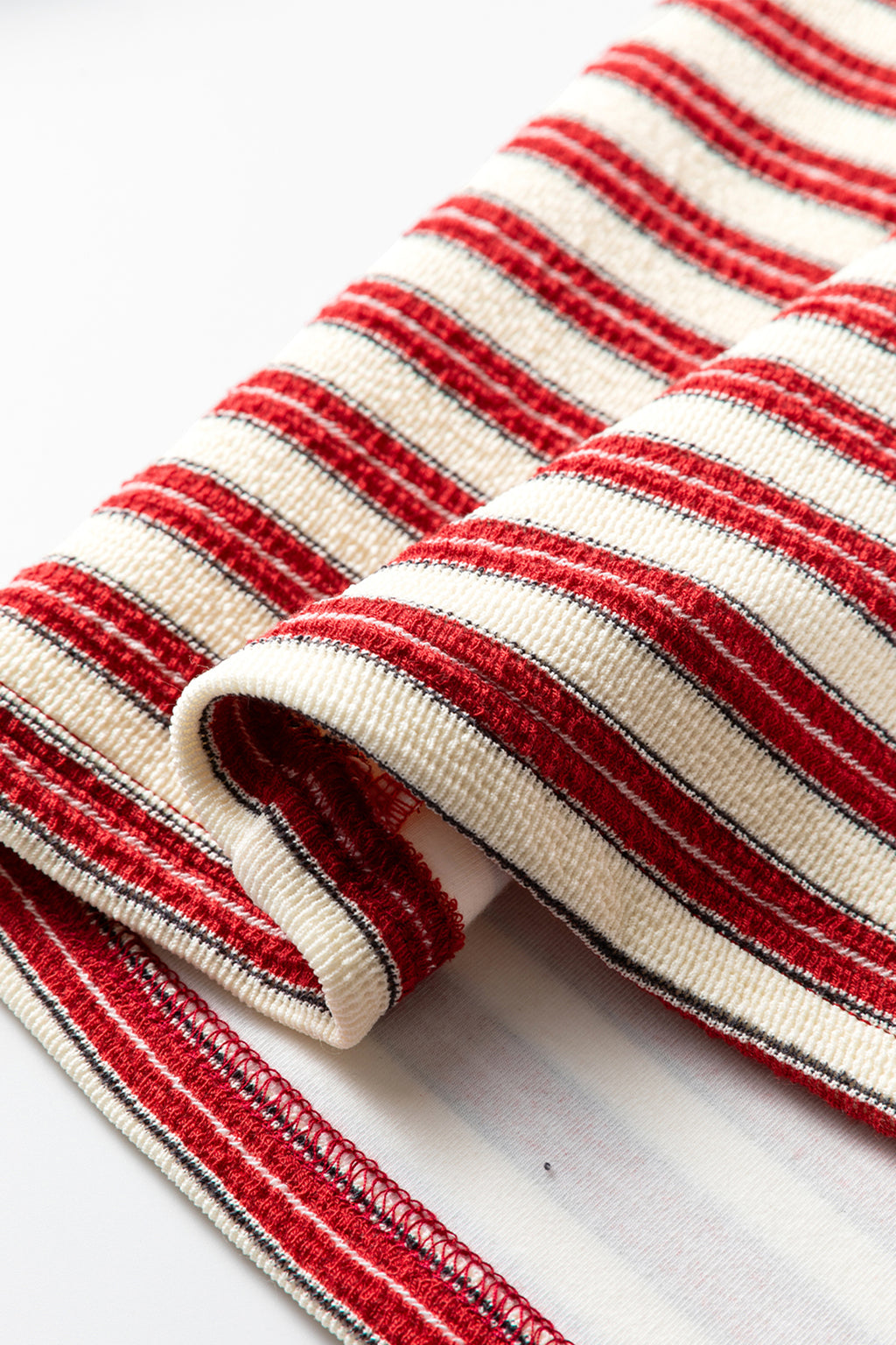 Racing Red Striped Print Contrast Collar Zip V Neck Long Sleeve Top