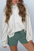 Light Grey Half Zip Stand Neck Seam Detail Long Sleeve Top