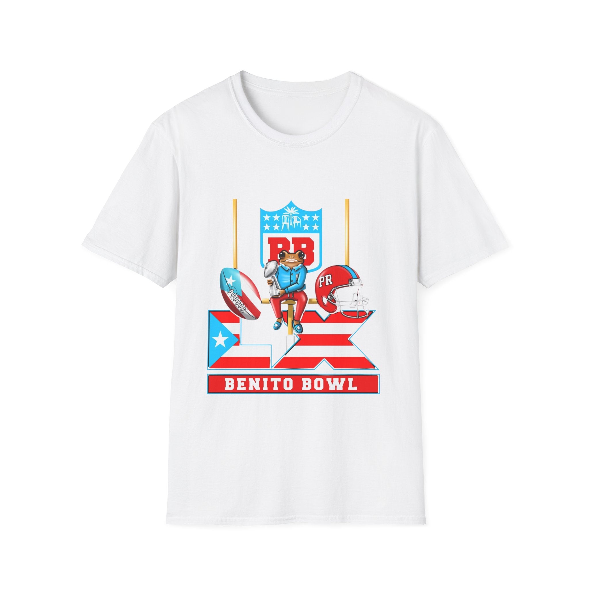 Benito Bowl Football T-Shirt  Retro Puerto Rican Flag Tailgate Tee