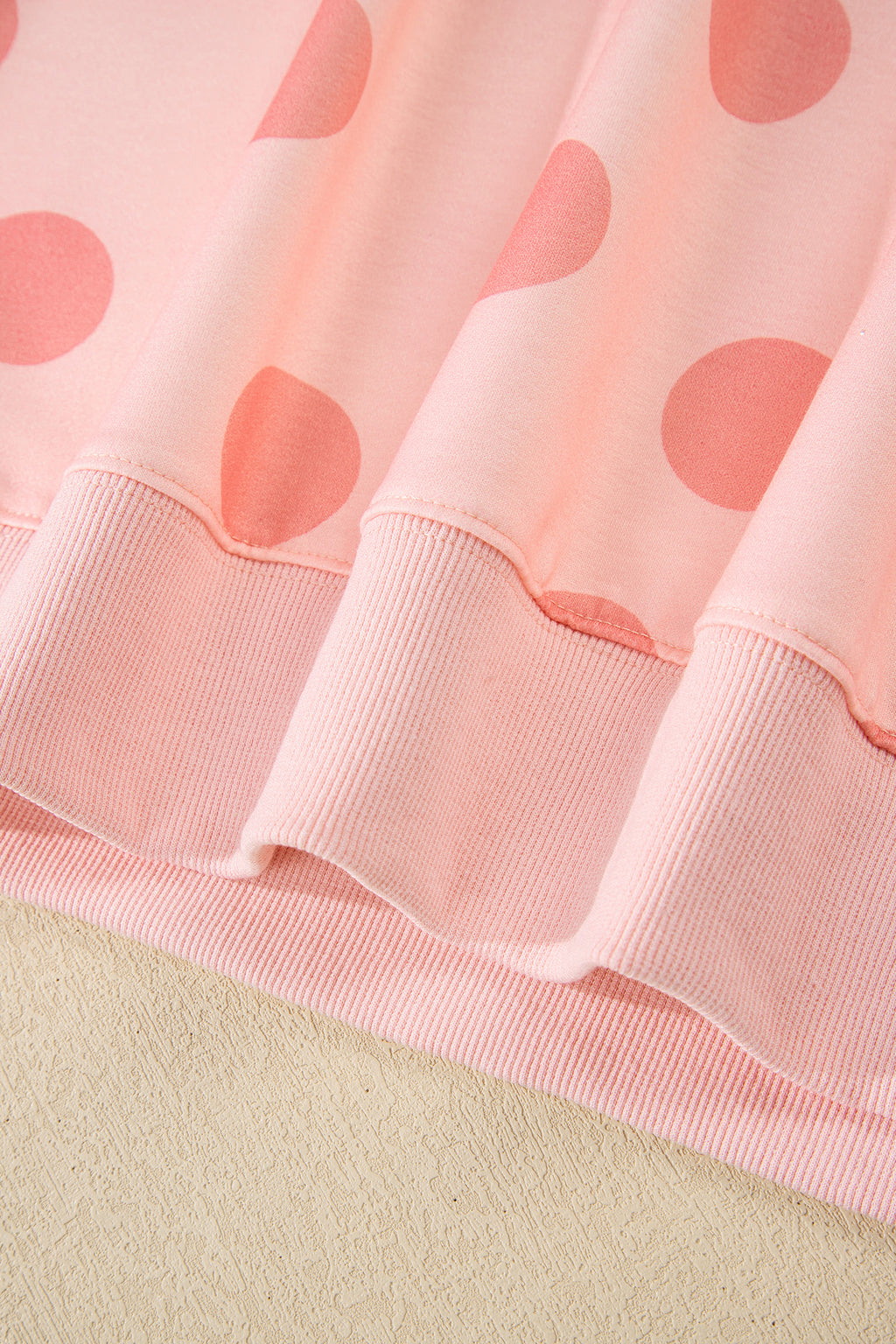 Pink Polka Dot Print Drop Shoulder Pullover Drawstring Shorts Set