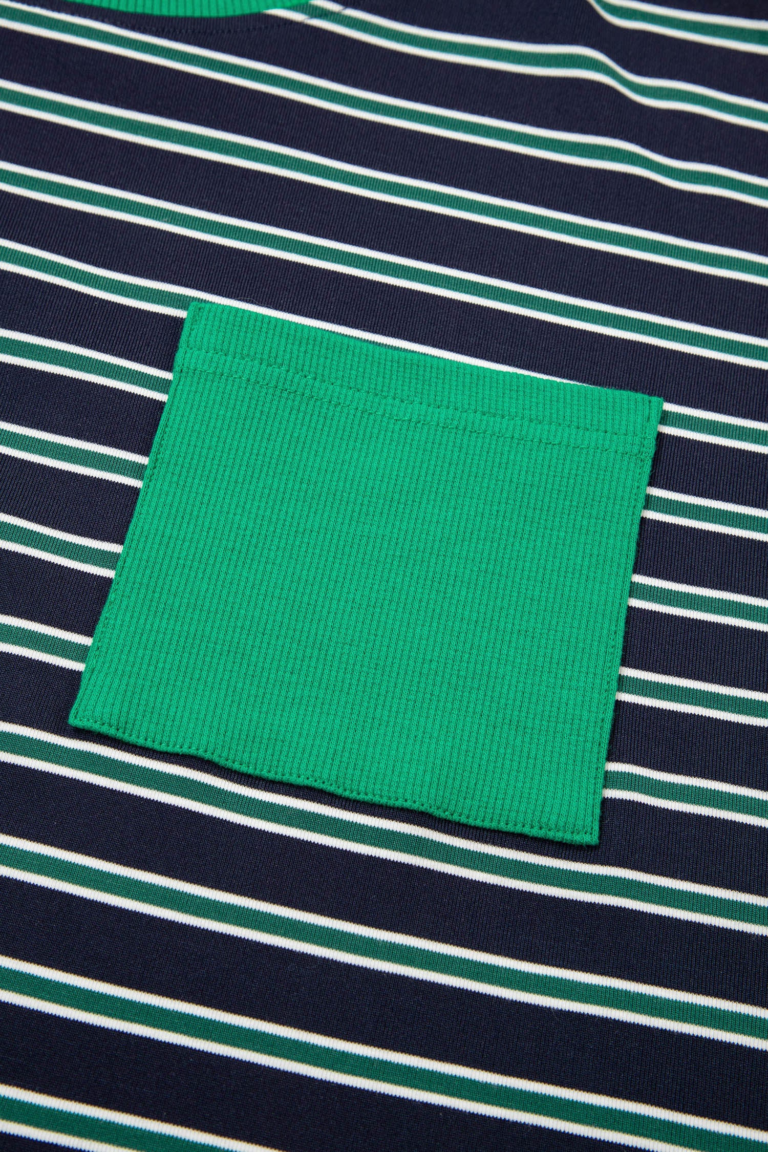 Green Stripe Ribbed Color Block Patchwork Crew Neck Patch Pocket Long Sleeve Top