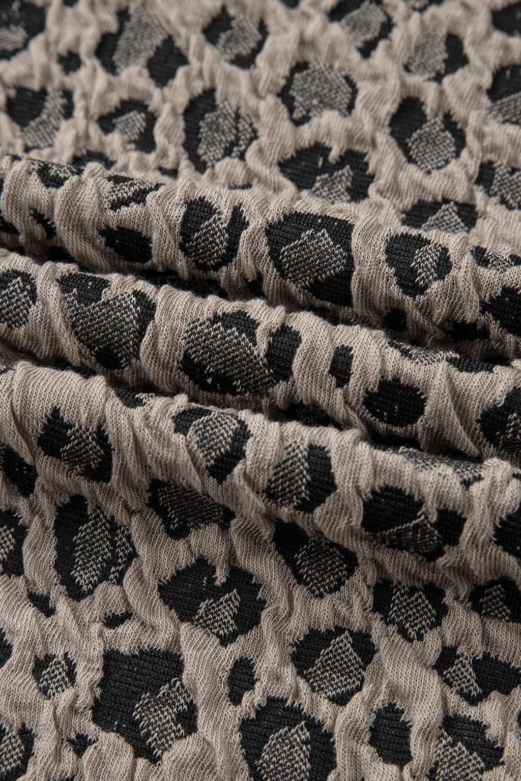 Khaki Jacquard Leopard Half Sleeve Jumper Wide Leg Pant Set