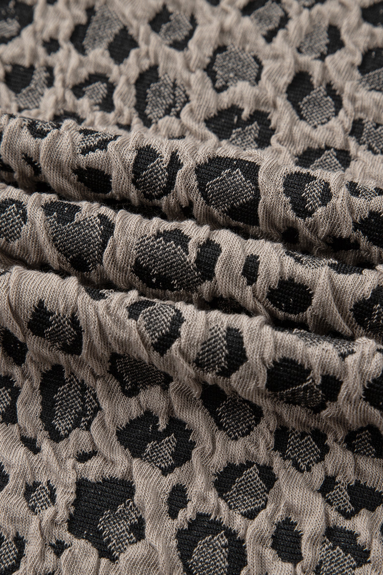 Khaki Jacquard Leopard Half Sleeve Jumper Wide Leg Pant Set