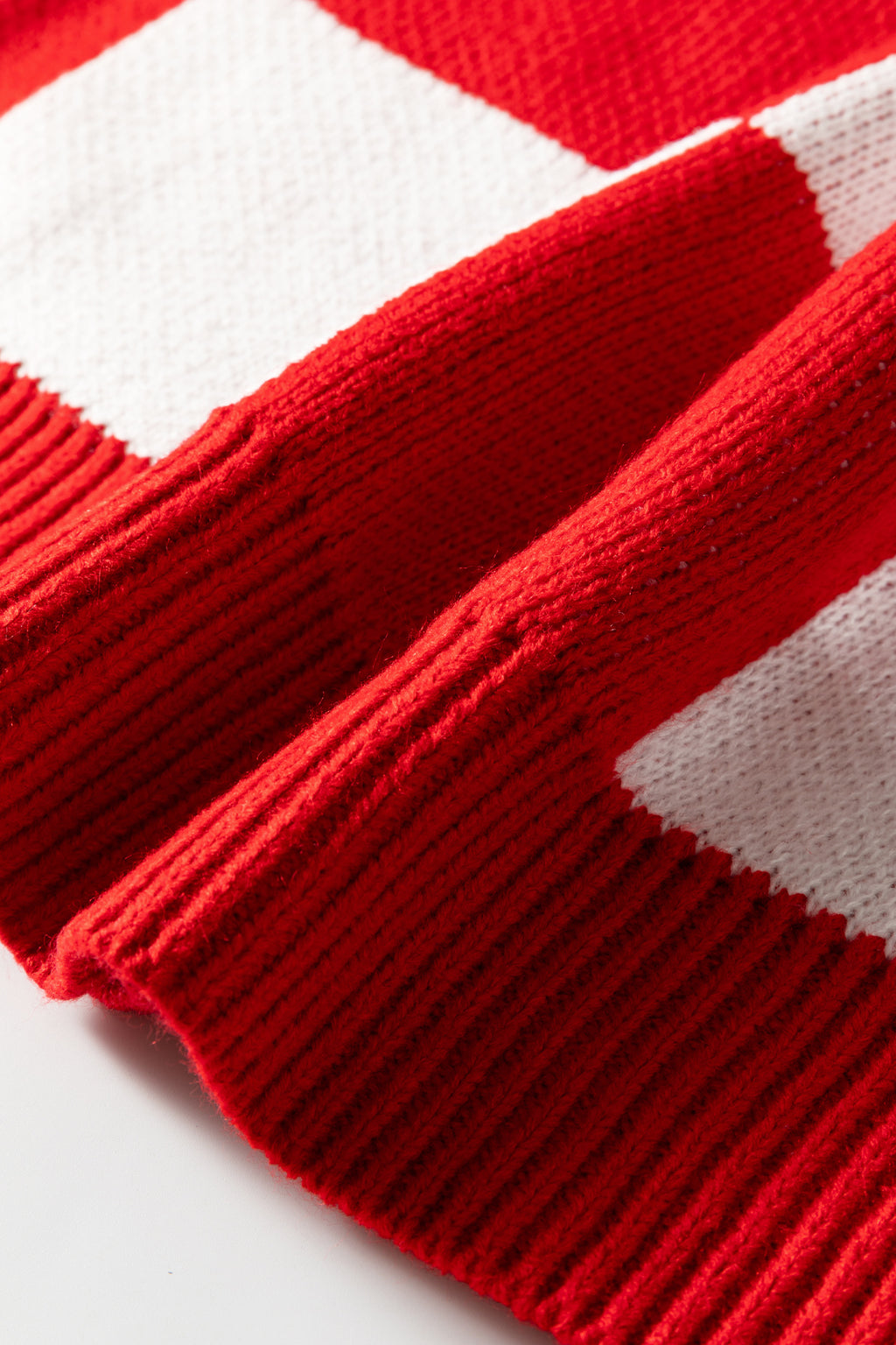 Fiery Red Checkered Bishop Sleeve Sweater