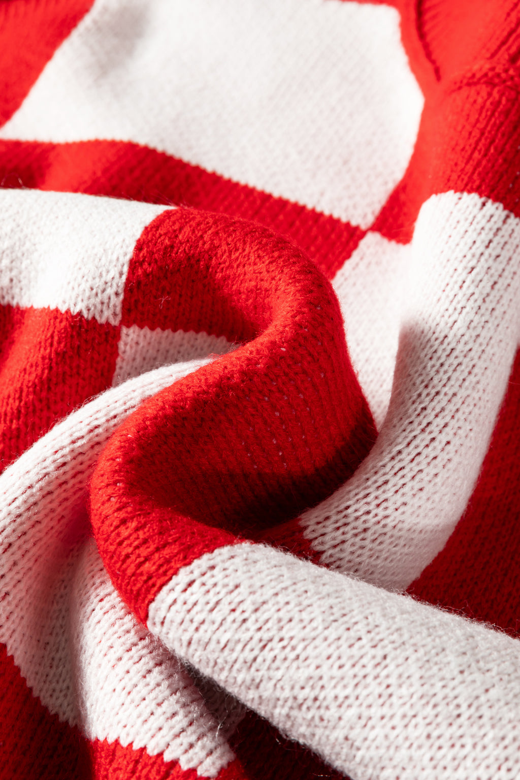 Fiery Red Checkered Bishop Sleeve Sweater