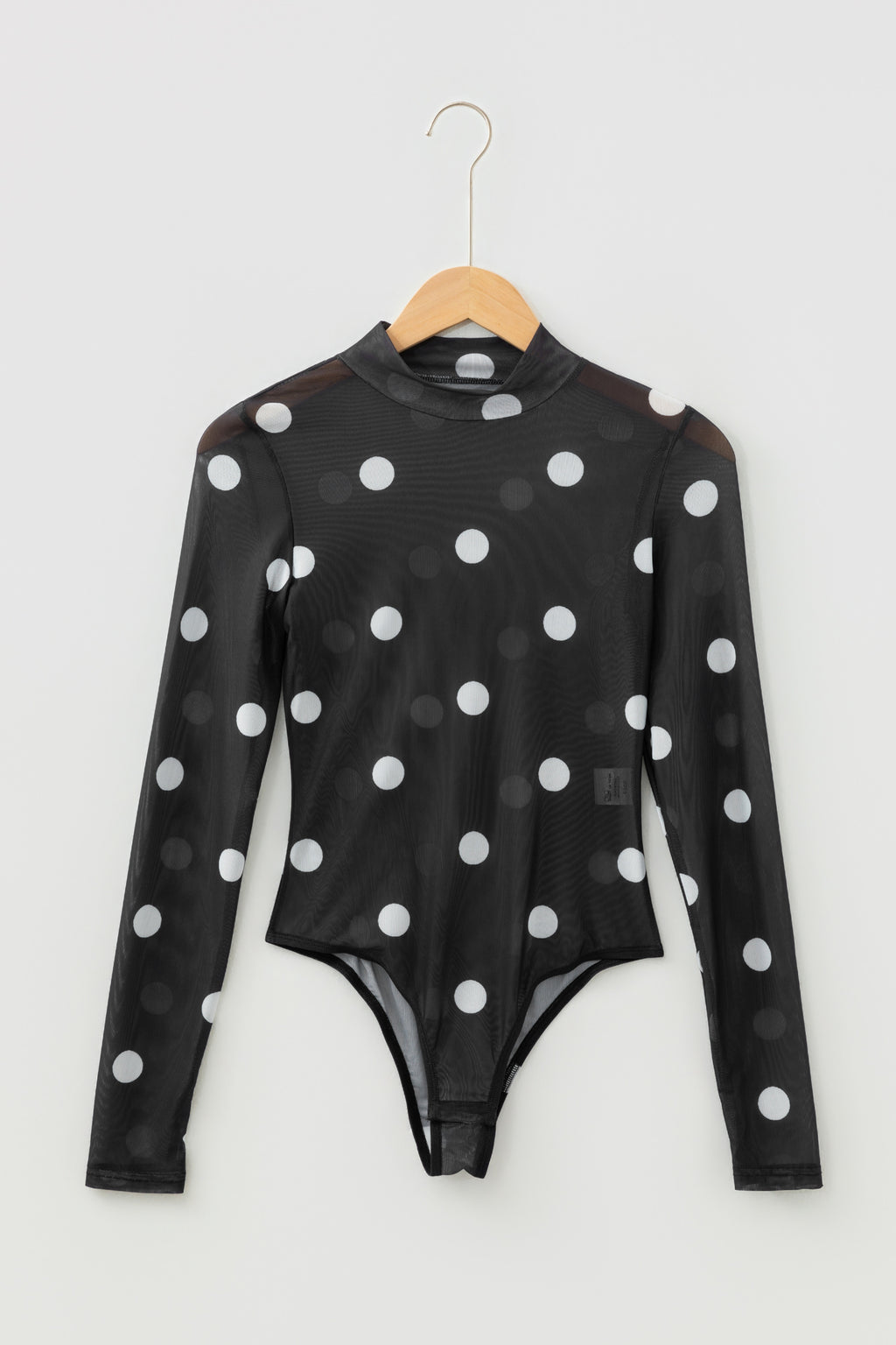 Black Vintage Polka Dot Print Mesh Long Sleeve Bodysuit