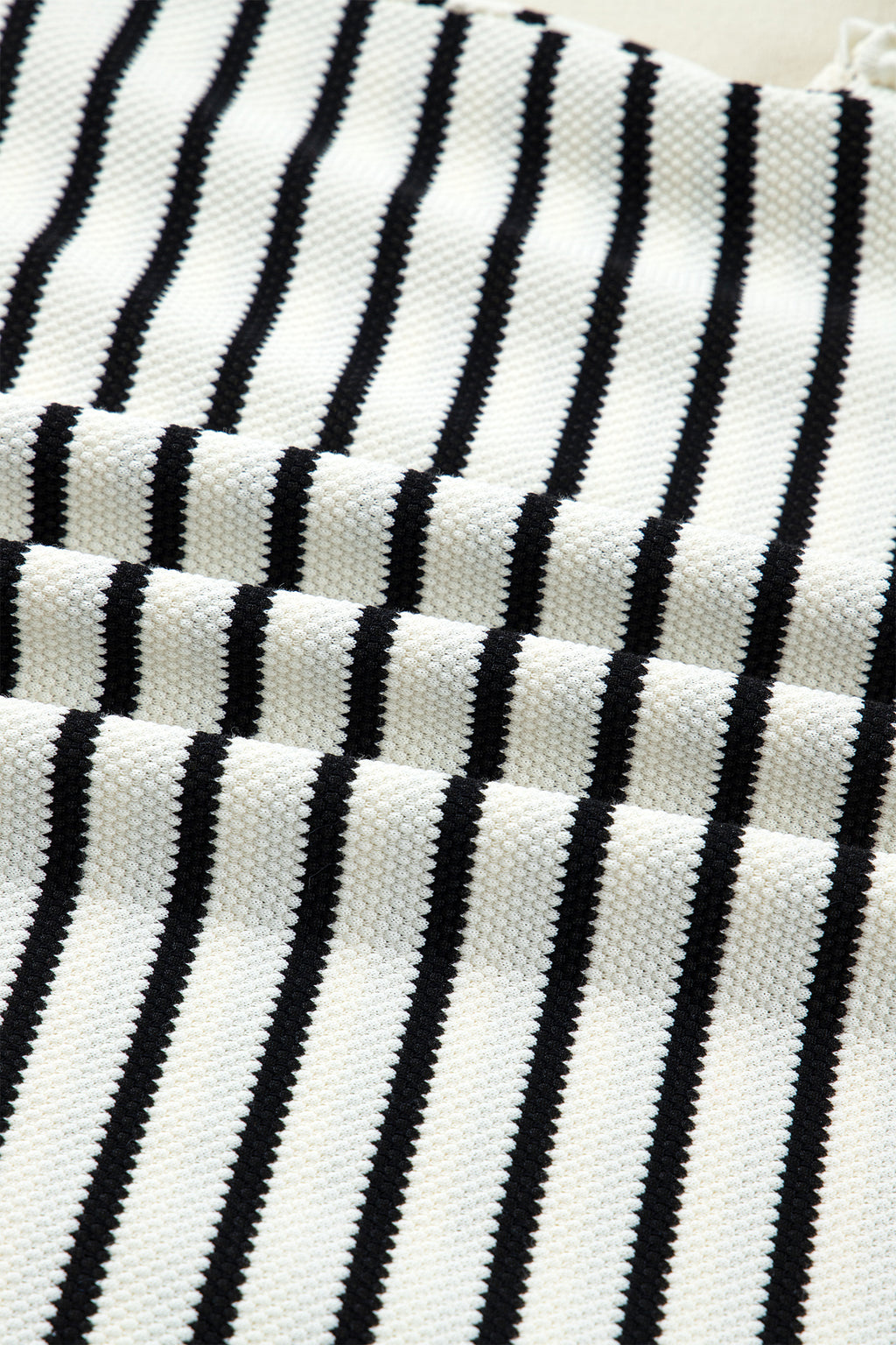 White Stripe Ruffle Trim Drop Shoulder Top Drawstring Loose Pant Set