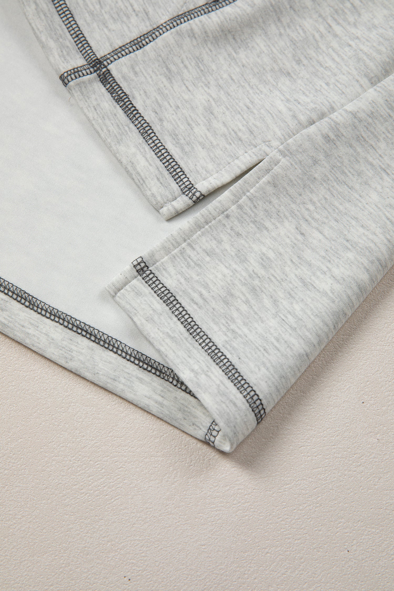 Light Grey Half Zip Stand Neck Seam Detail Long Sleeve Top
