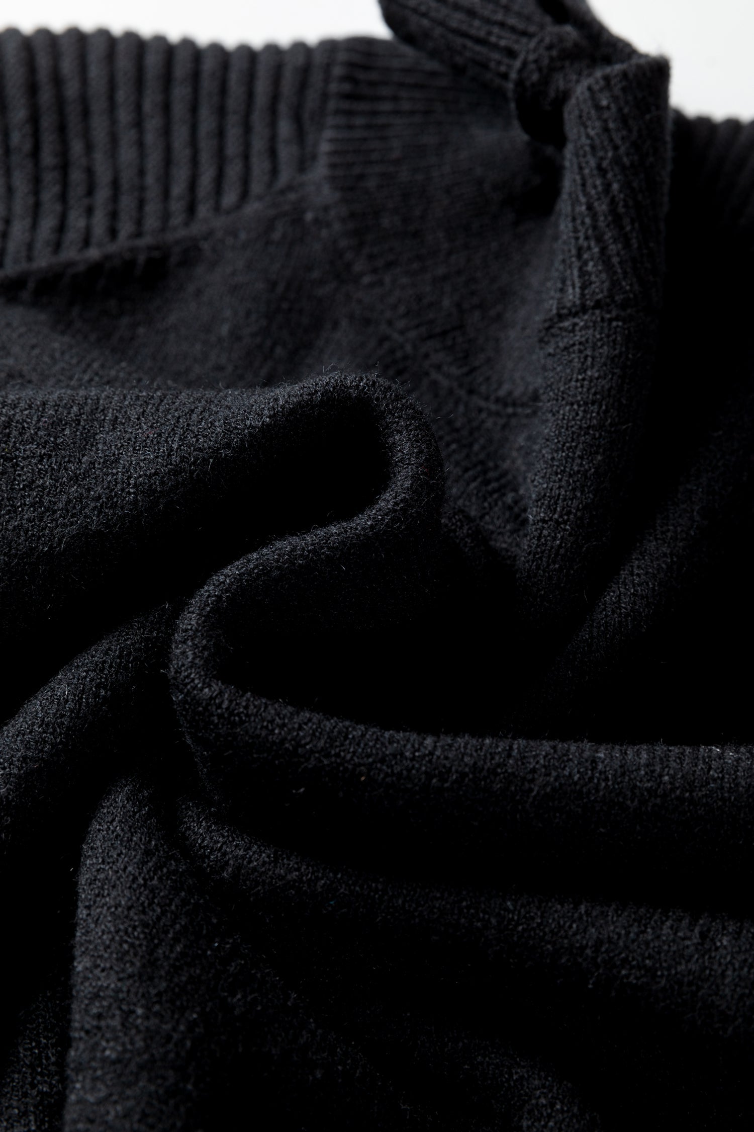 Black High Neck Puff Sleeve Sweater Pleated Mini Skirt 2pcs Knitted Outfit