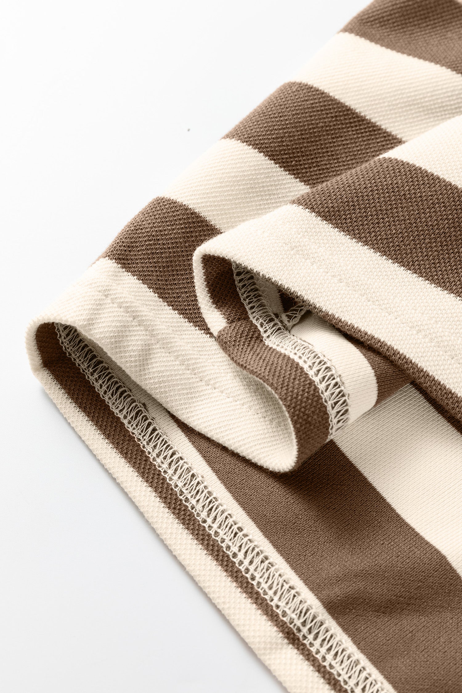 Khaki Stripe Collared V Neck Long Sleeve Loose Casual Dress